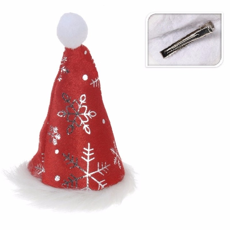 Mini kerstmutsje met sneeuwvlokken op clip -