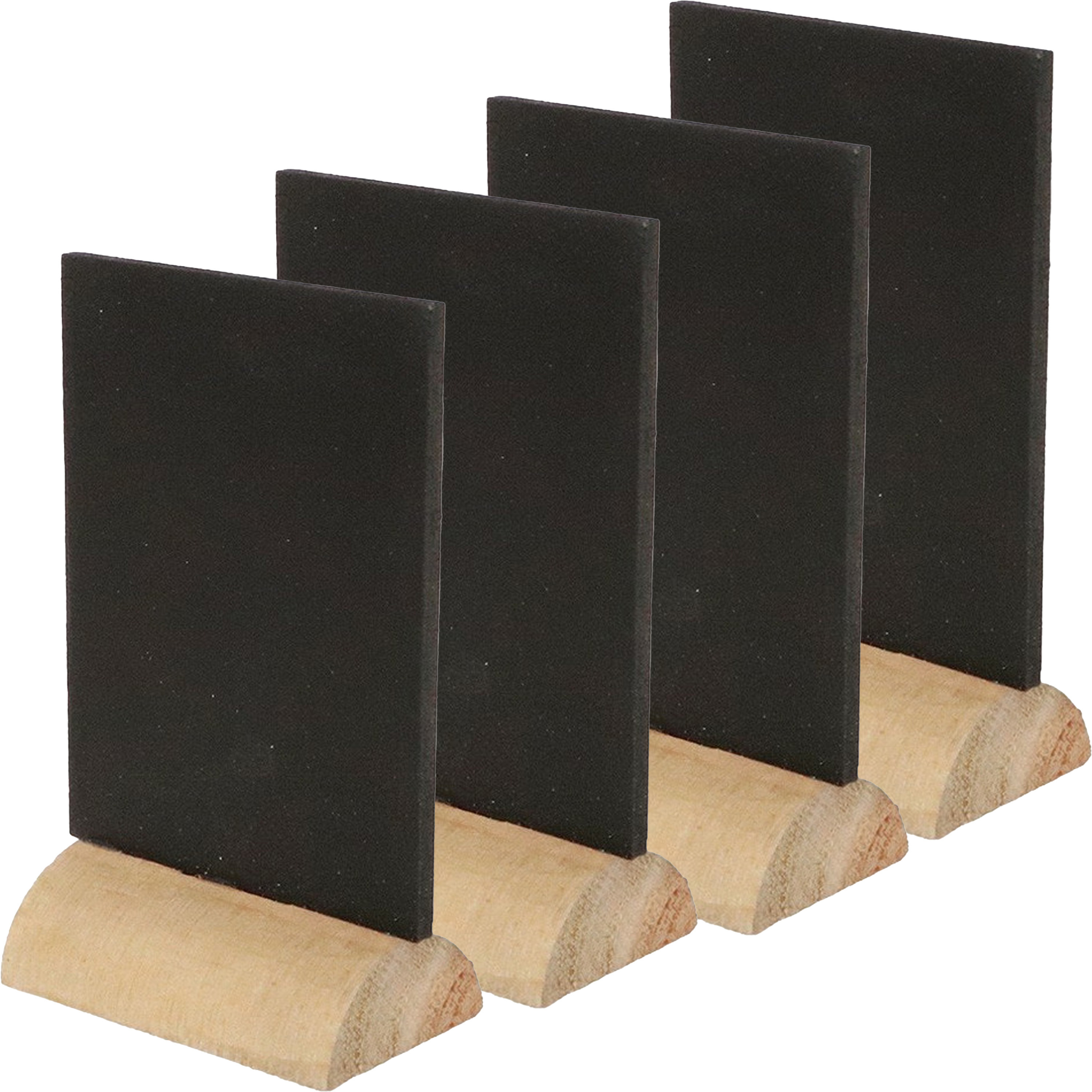 Chaks Mini krijtbordjes/schrijfbordjes - 4x - op houten voet - zwart - 8 cm -