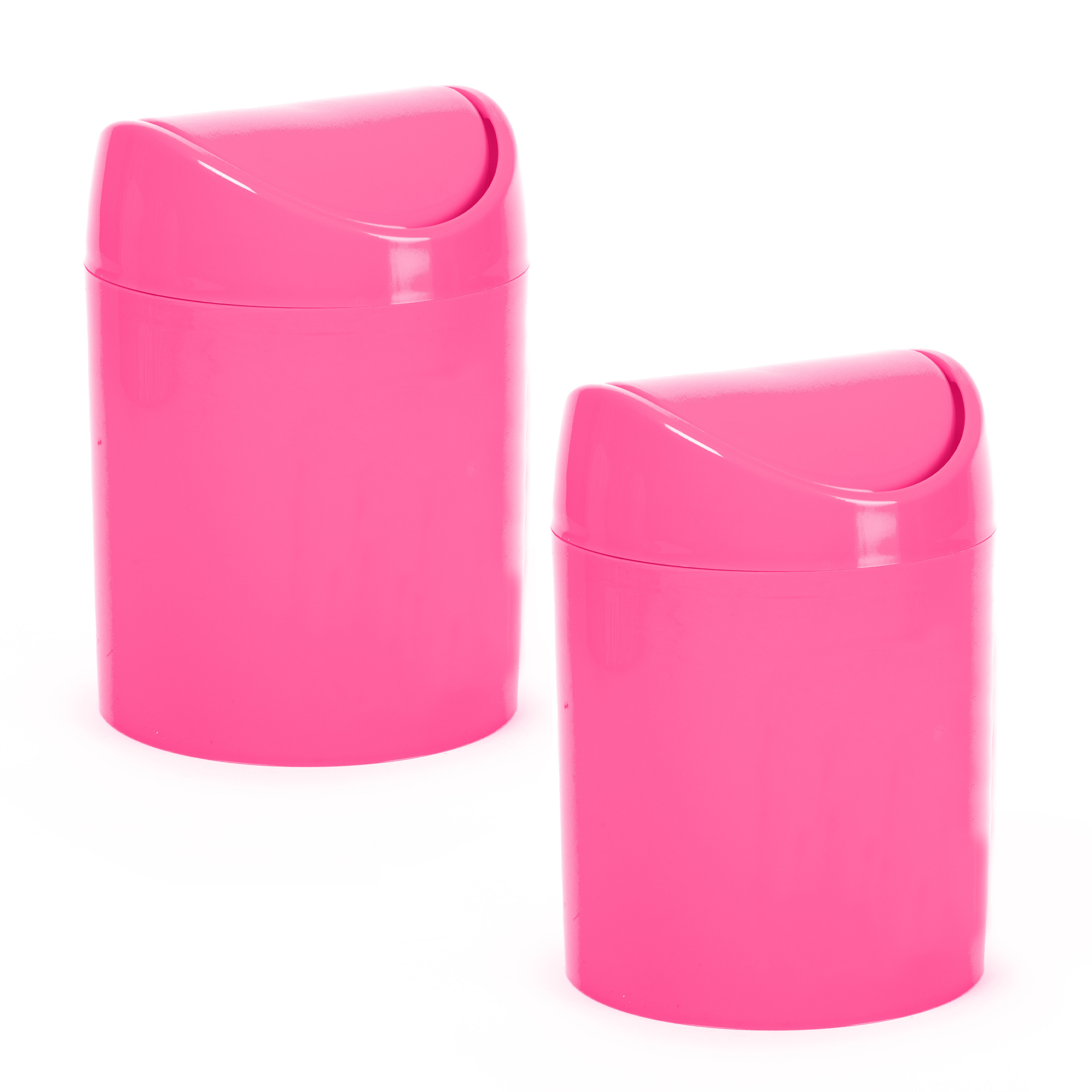 Mini prullenbakje 2x stuks fuchsia roze kunststof klepdeksel keuken aanrecht 12 x 17 cm