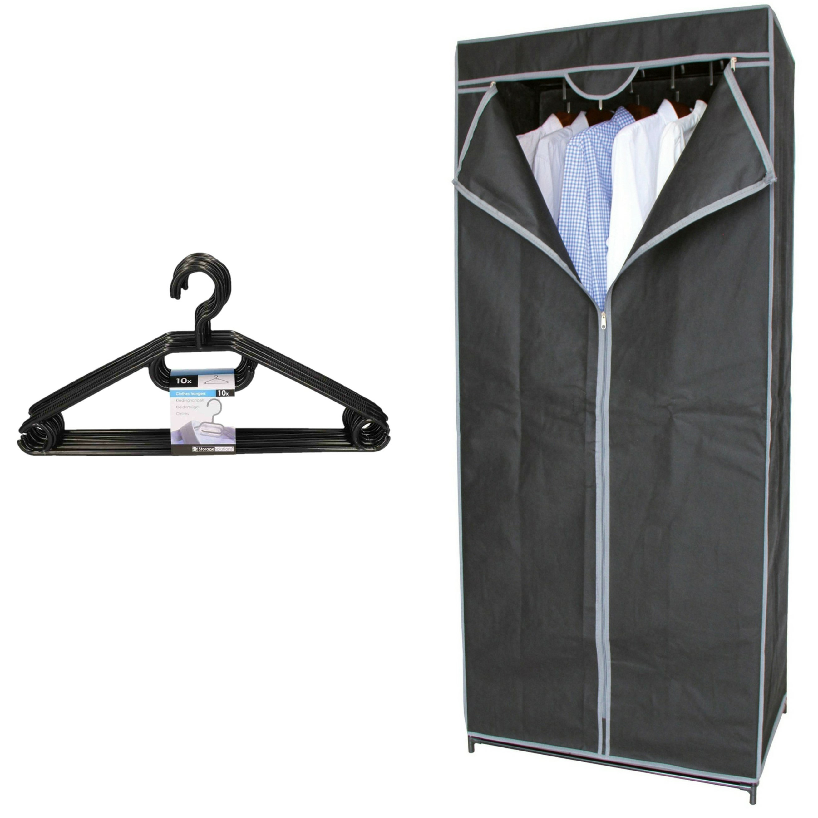Mobiele kledingkast 70 x 45 x 160 cm incl. kledinghanger set 10x