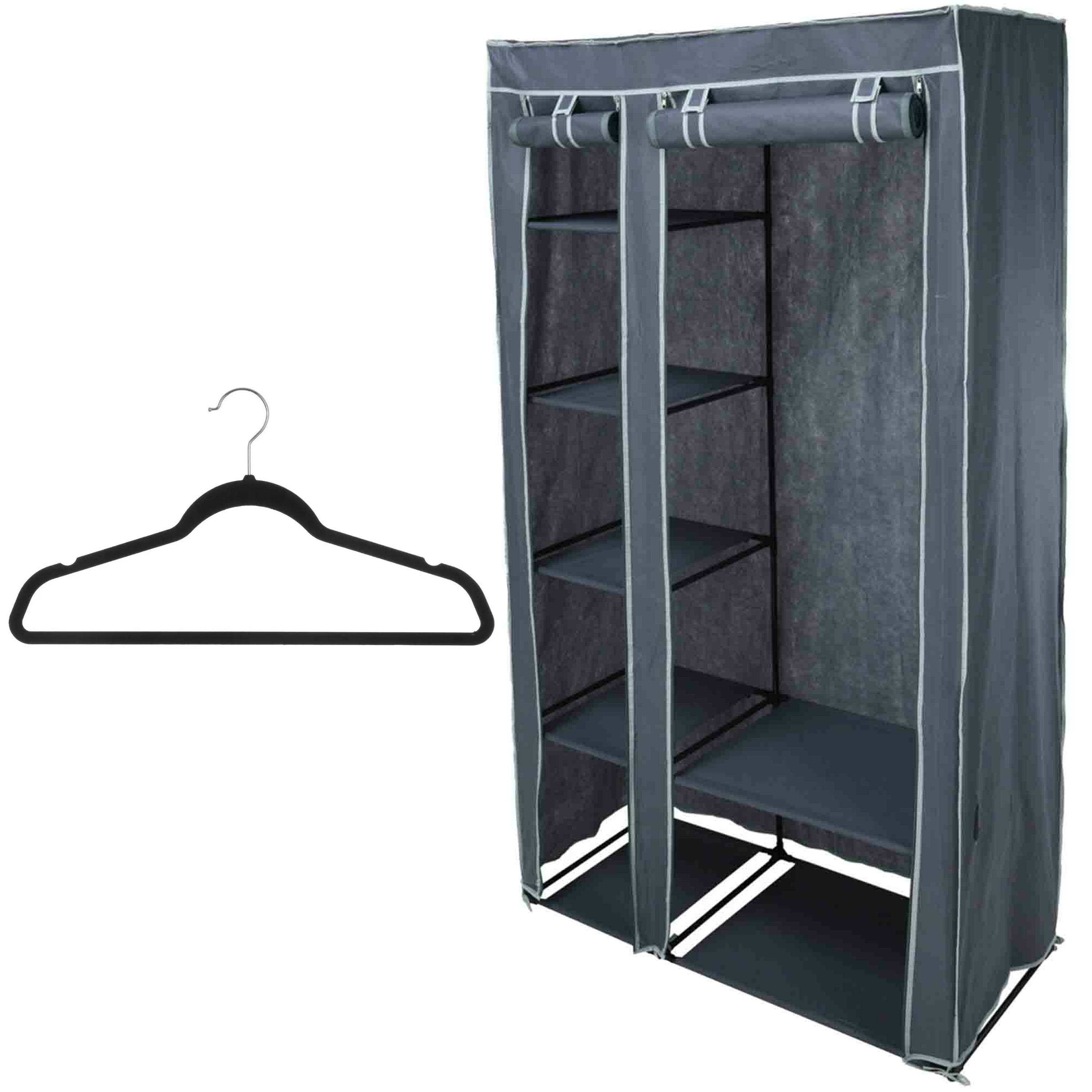 Mobiele kledingkast/garderobekast incl 8x hangers - opvouwbaar - grijs - 174 cm -