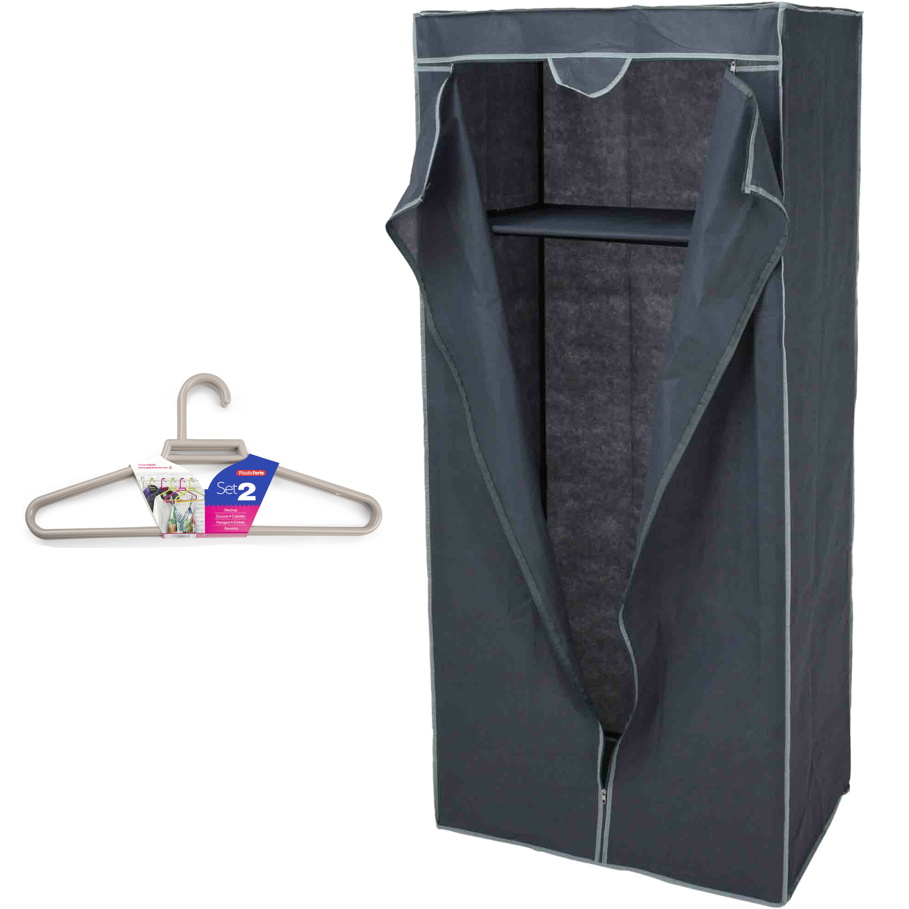Mobiele opvouwbare kledingkast grijs 75 x 160 cm met 10x kledinghangers taupe