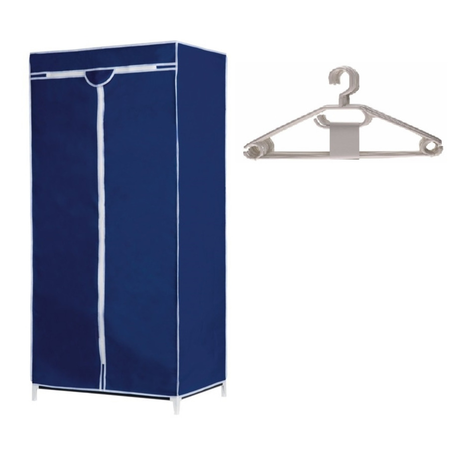 Mobiele opvouwbare kledingkast met blauwe hoes 160 cm incl 10 kledinghangers -