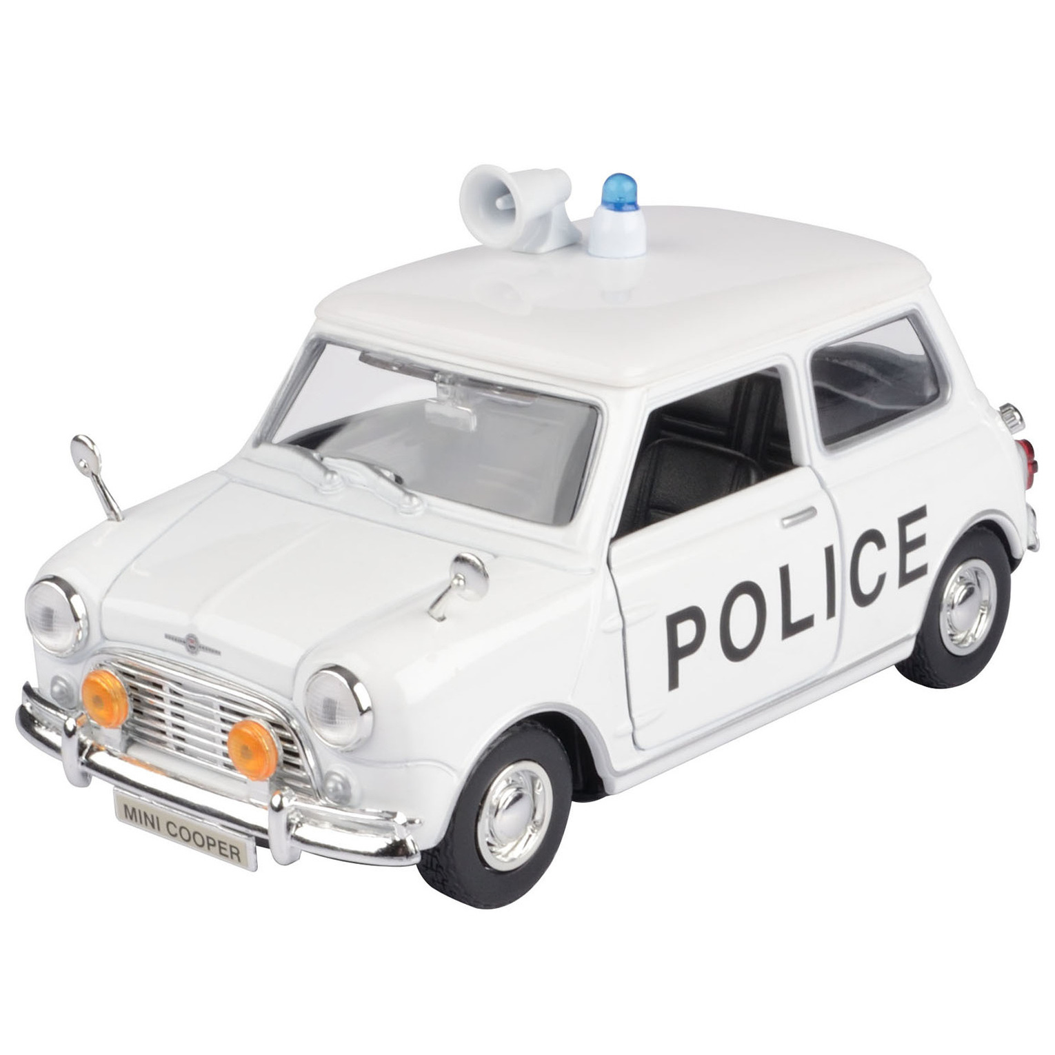 Modelauto Mini Cooper politie auto wit schaal 1:18-17 x 8 x 8 cm