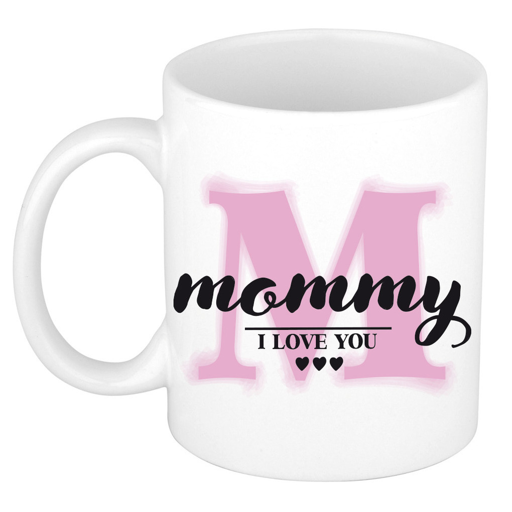 Moederdag cadeau koffie-thee mok Mommy I Love You roze 300 ml keramiek