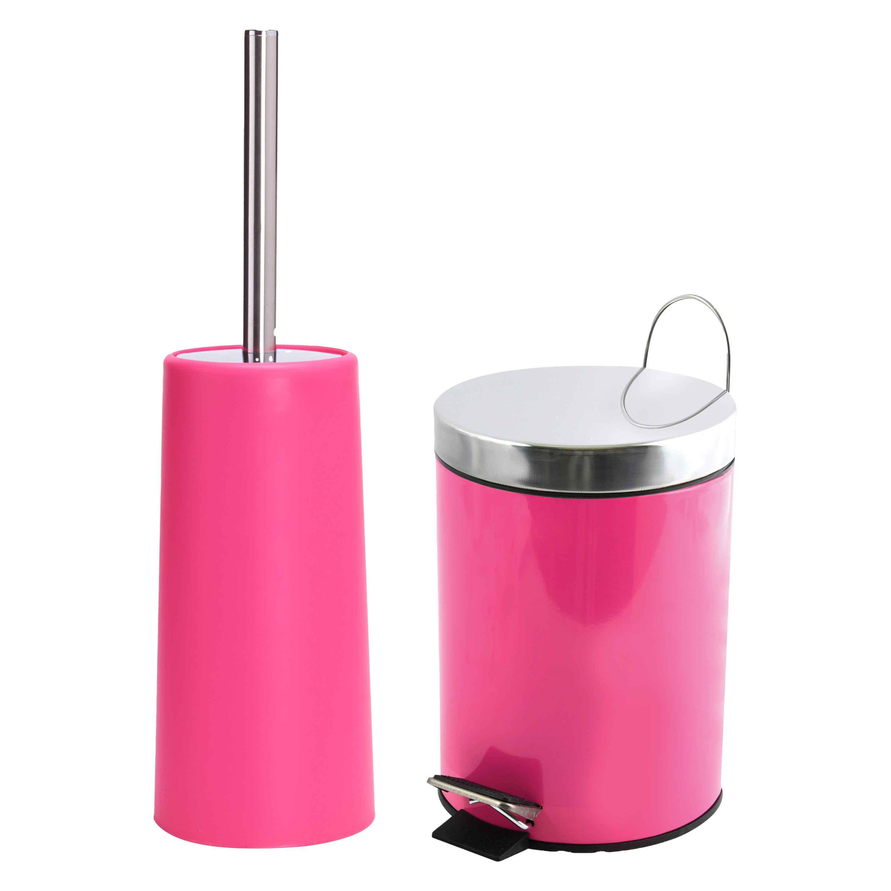 MSV Badkamer accessoires set fuchsia roze pedaalemmer-wc-borstel