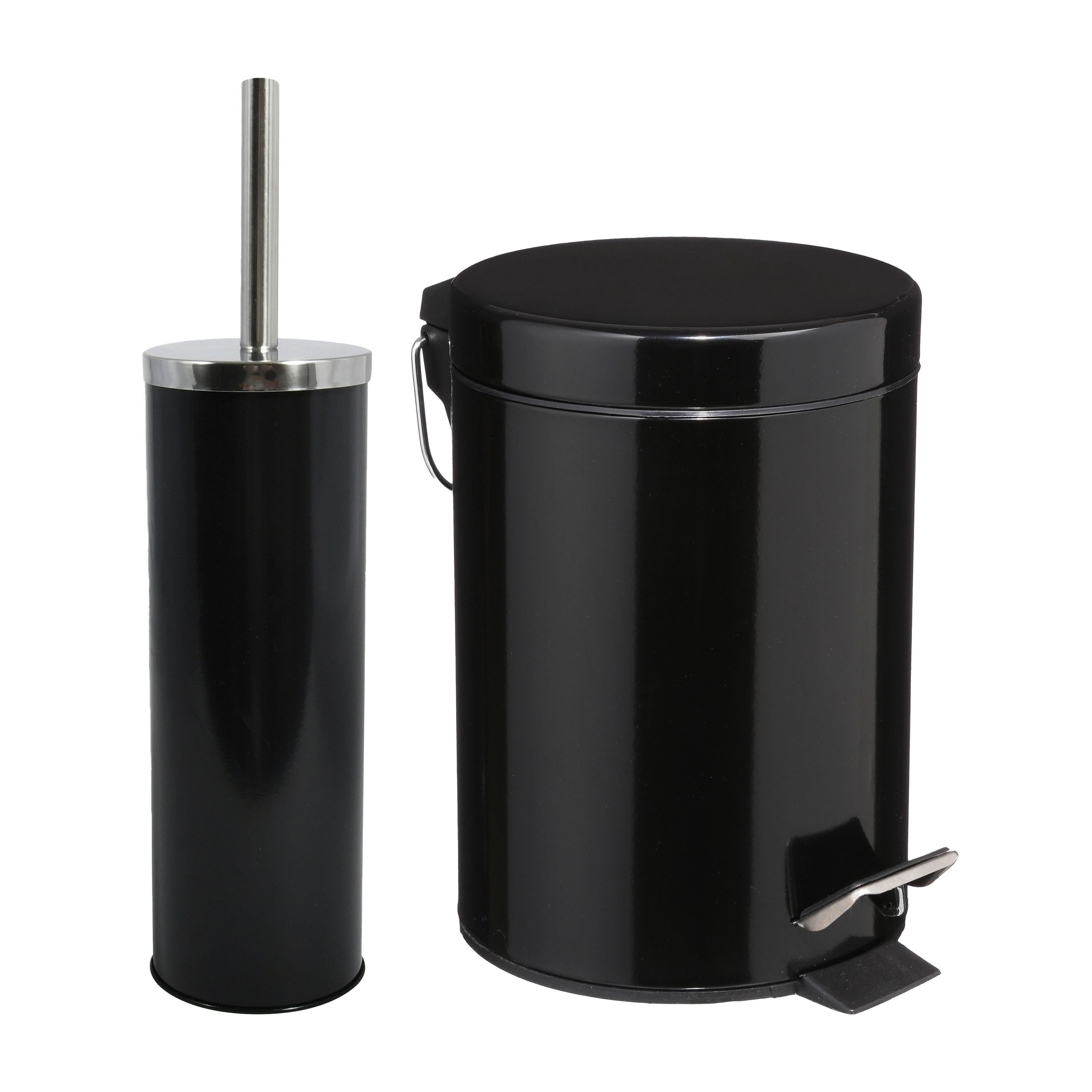 MSV Badkamer accessoires set zwart metaal pedaalemmer 3L en toiletborstel in houder