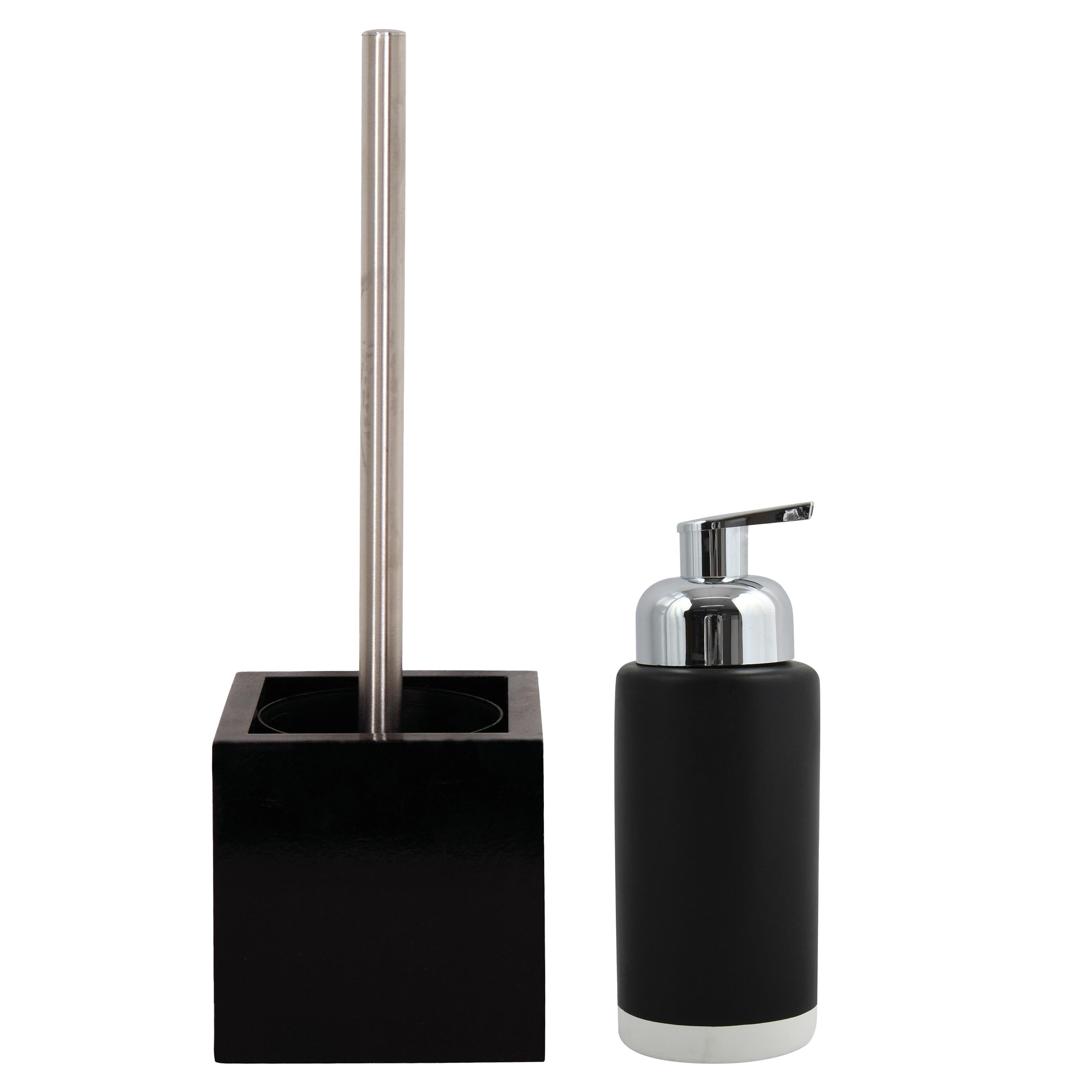 MSV Badkamer accessoires set zwart zeeppompje-toilet-wc-borstel