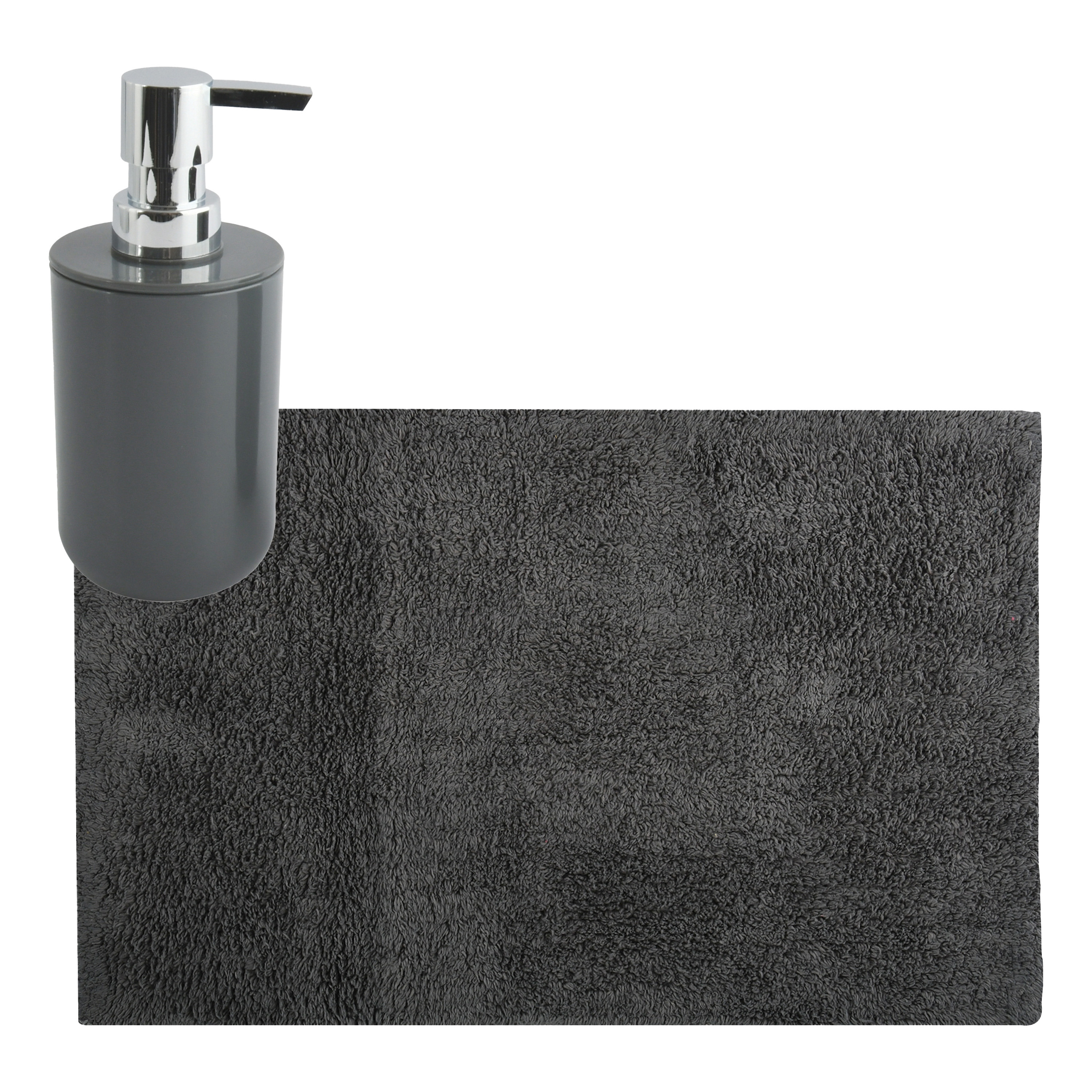 MSV badkamer droogloop mat-tapijt 40 x 60 cm met zelfde kleur zeeppompje donkergrijs