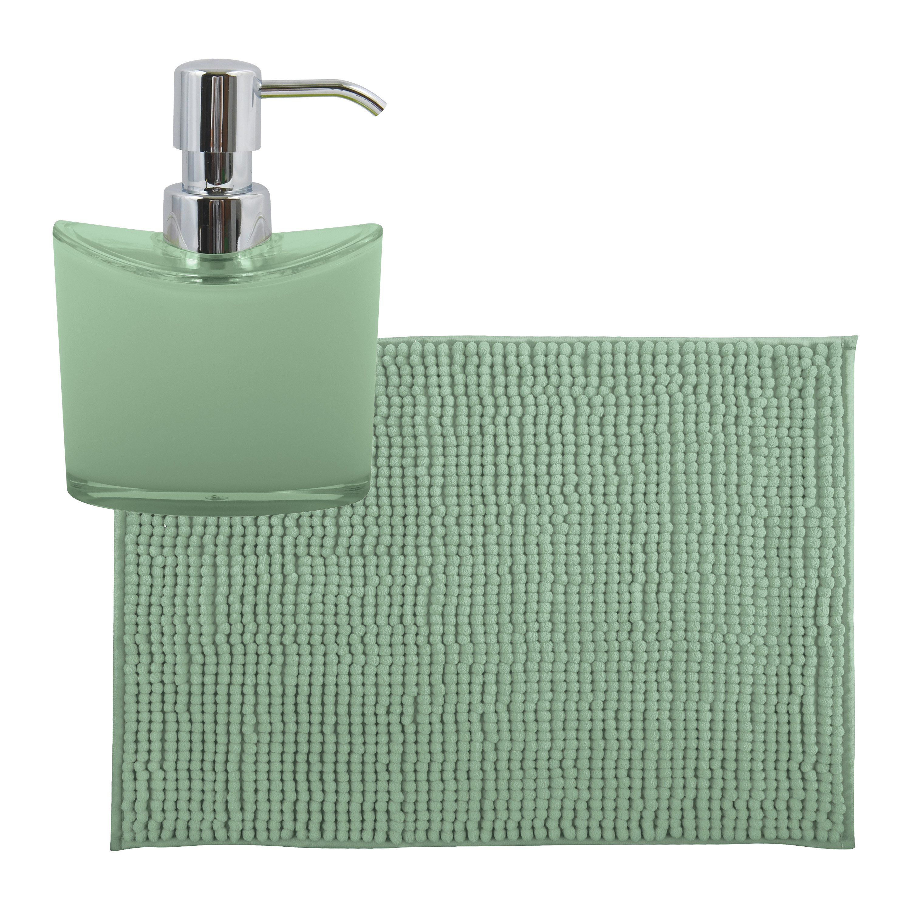 MSV badkamer droogloop mat-tapijtje 40 x 60 cm en zelfde kleur zeeppompje 260 ml groen