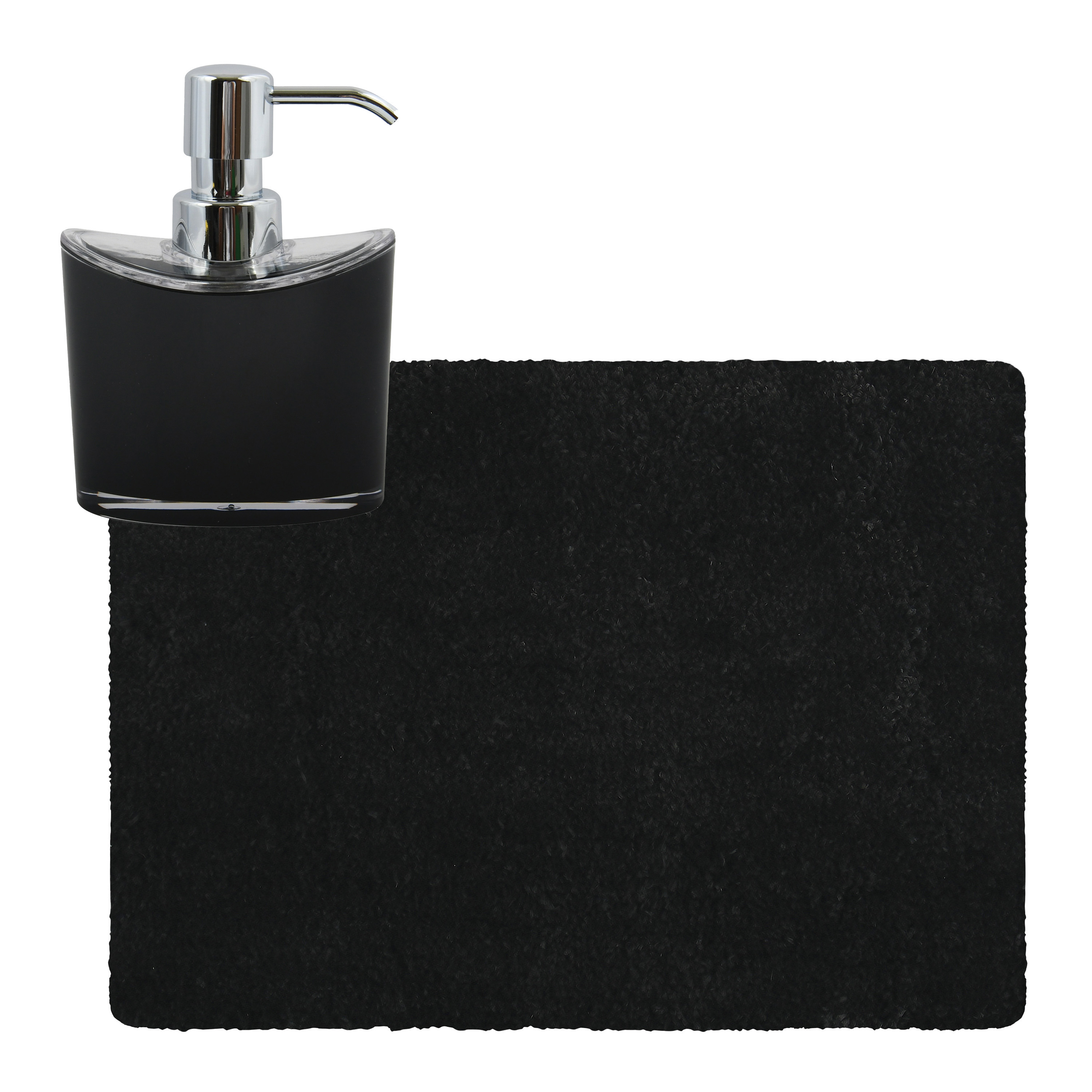 MSV badkamer droogloop tapijt Langharig 50 x 70 cm incl zeeppompje 260 ml zwart