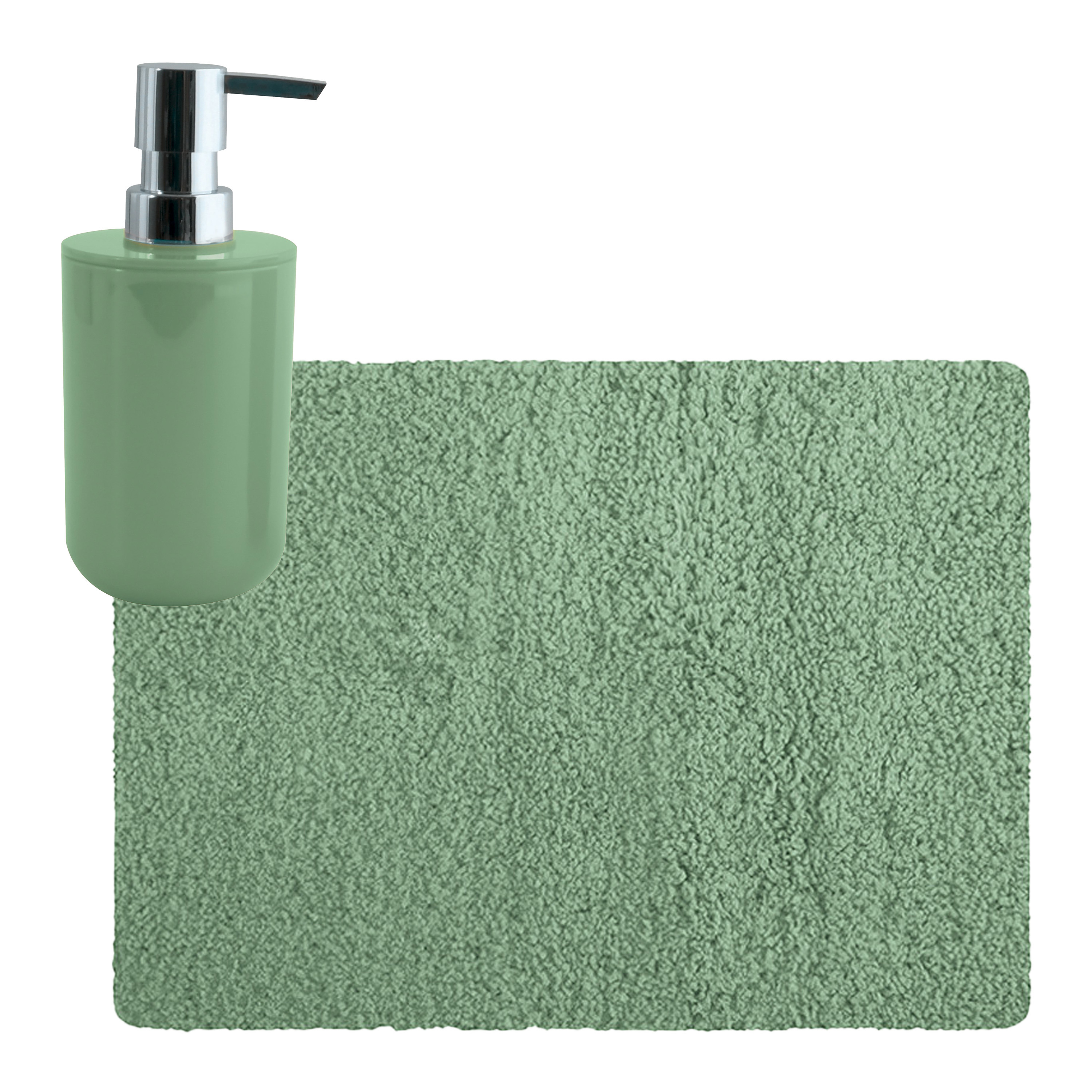 MSV badkamer droogloop tapijt Langharig 50 x 70 cm incl zeeppompje zelfde kleur groen