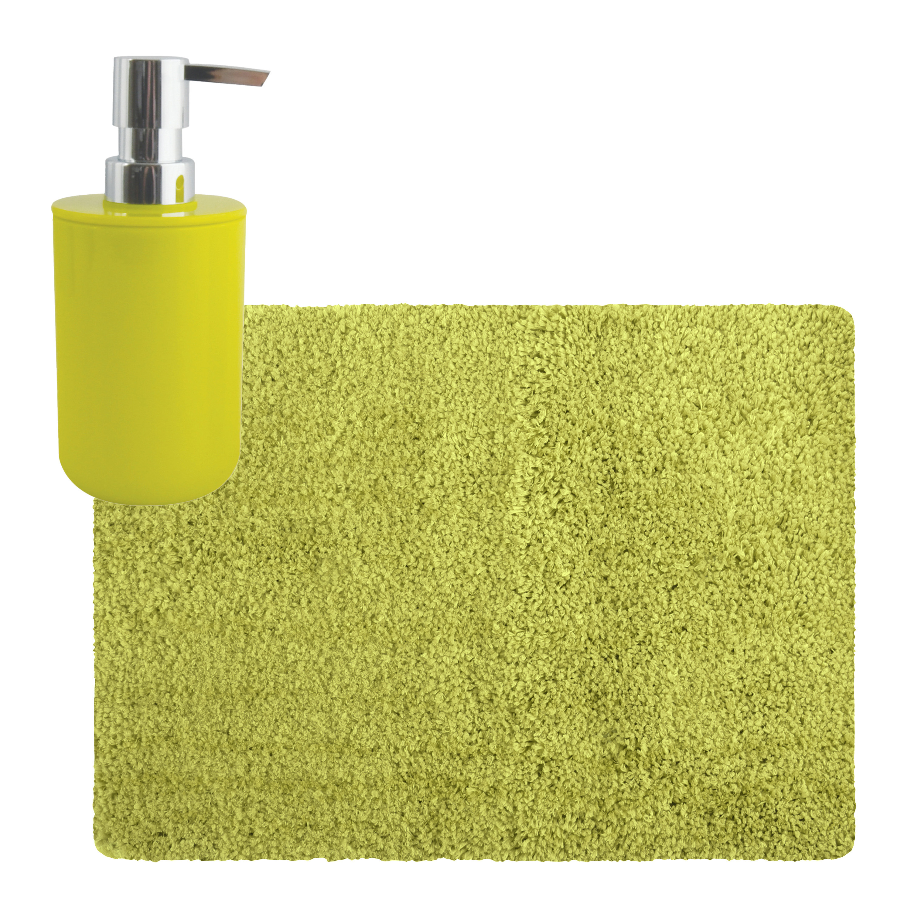 MSV badkamer droogloop tapijt Langharig 50 x 70 cm incl zeeppompje zelfde kleur lime groen