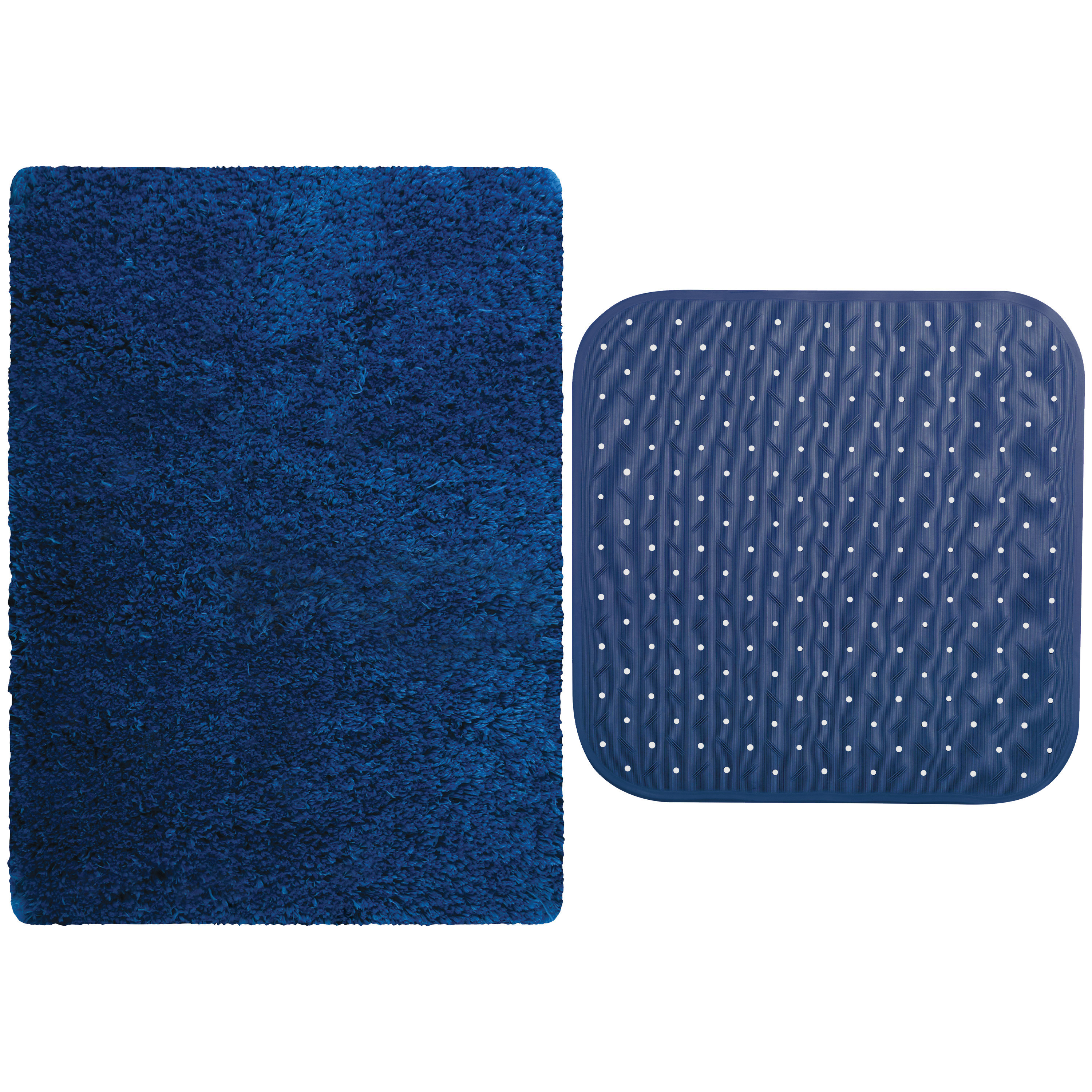 MSV Douche anti-slip mat en droogloop mat Venice badkamer set rubber-microvezel donkerblauw