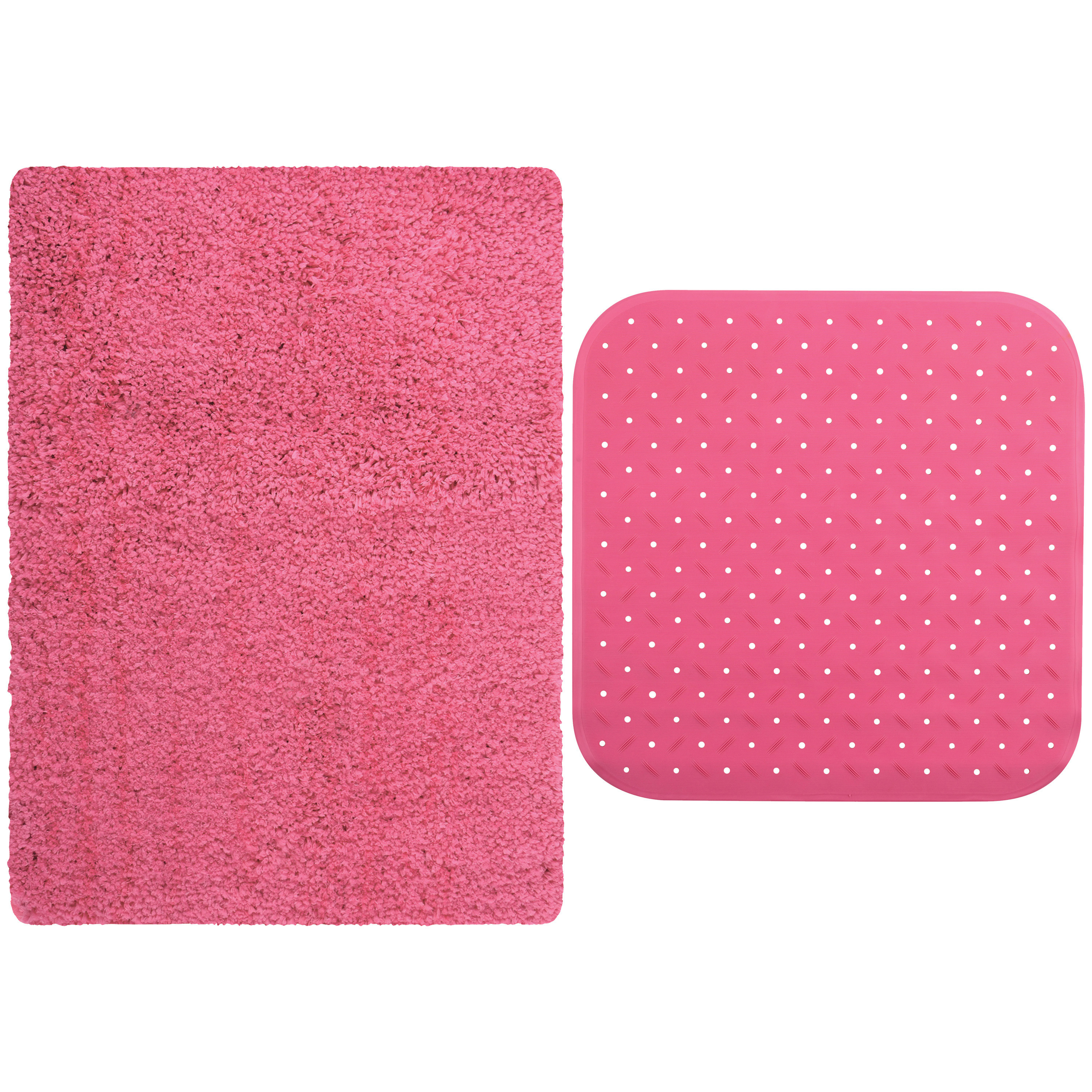 MSV Douche anti-slip mat en droogloop mat Venice badkamer set rubber-microvezel fuchsia roze