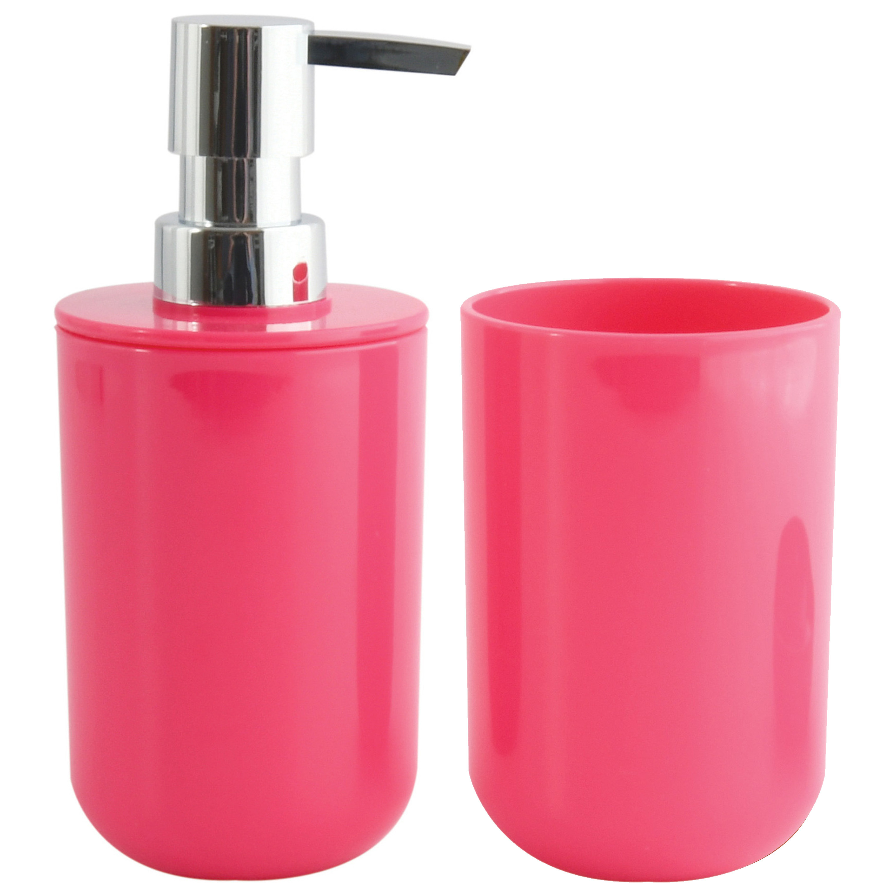 MSV Zeeppompje en drink-tandenborstel beker badkamer set Porto kunststof fuchsia roze