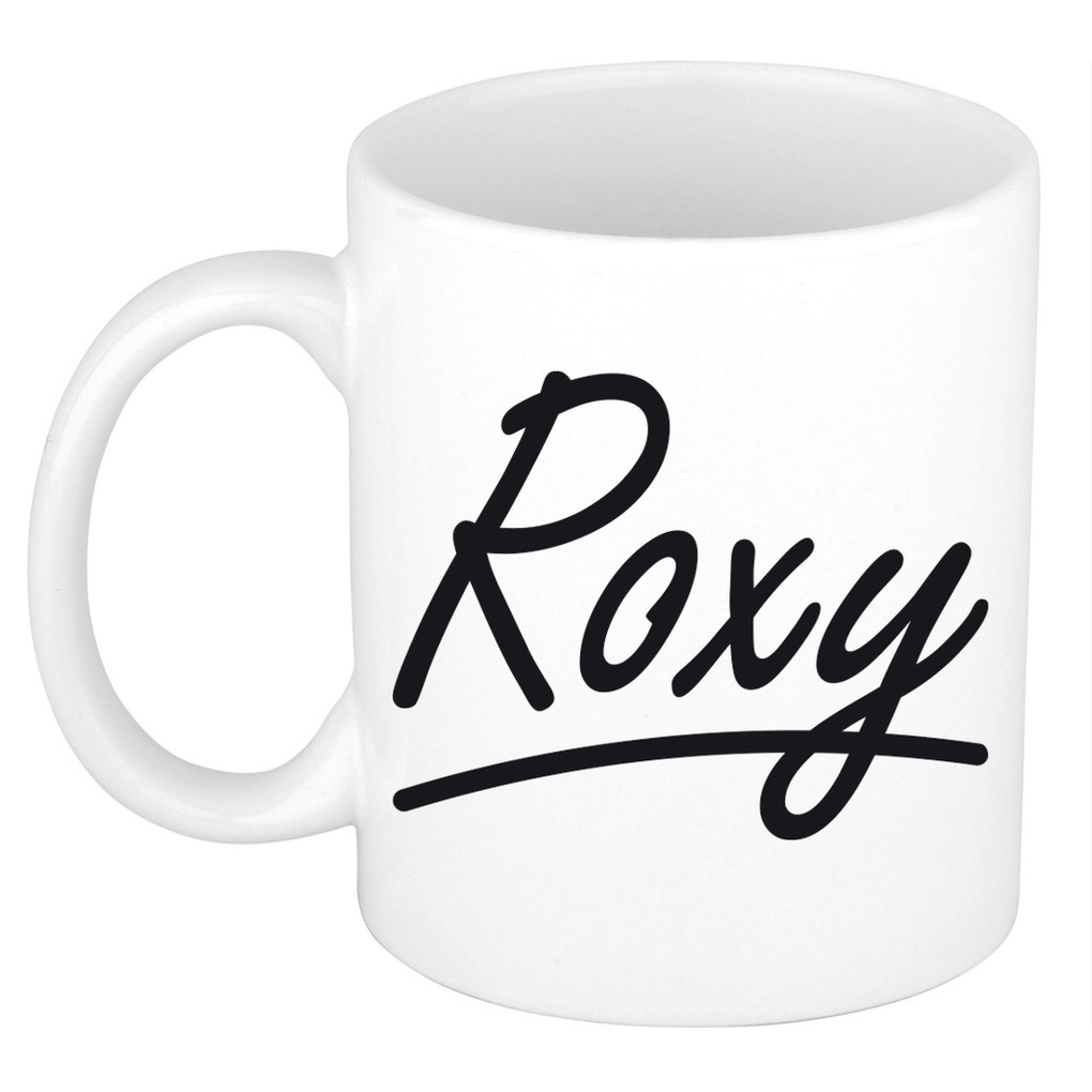 Naam cadeau mok-beker Roxy met sierlijke letters 300 ml