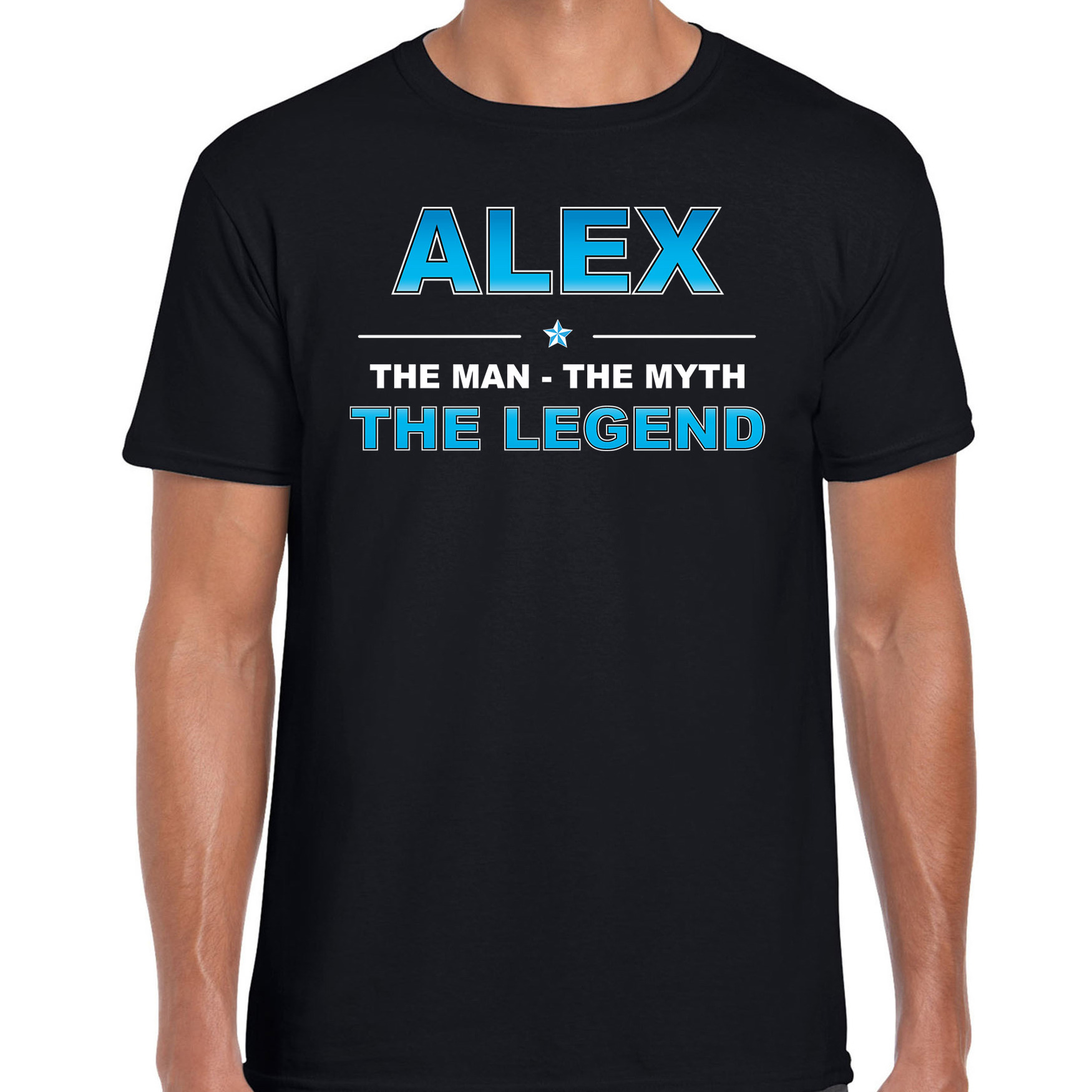 Naam cadeau t-shirt Alex - the legend zwart voor heren