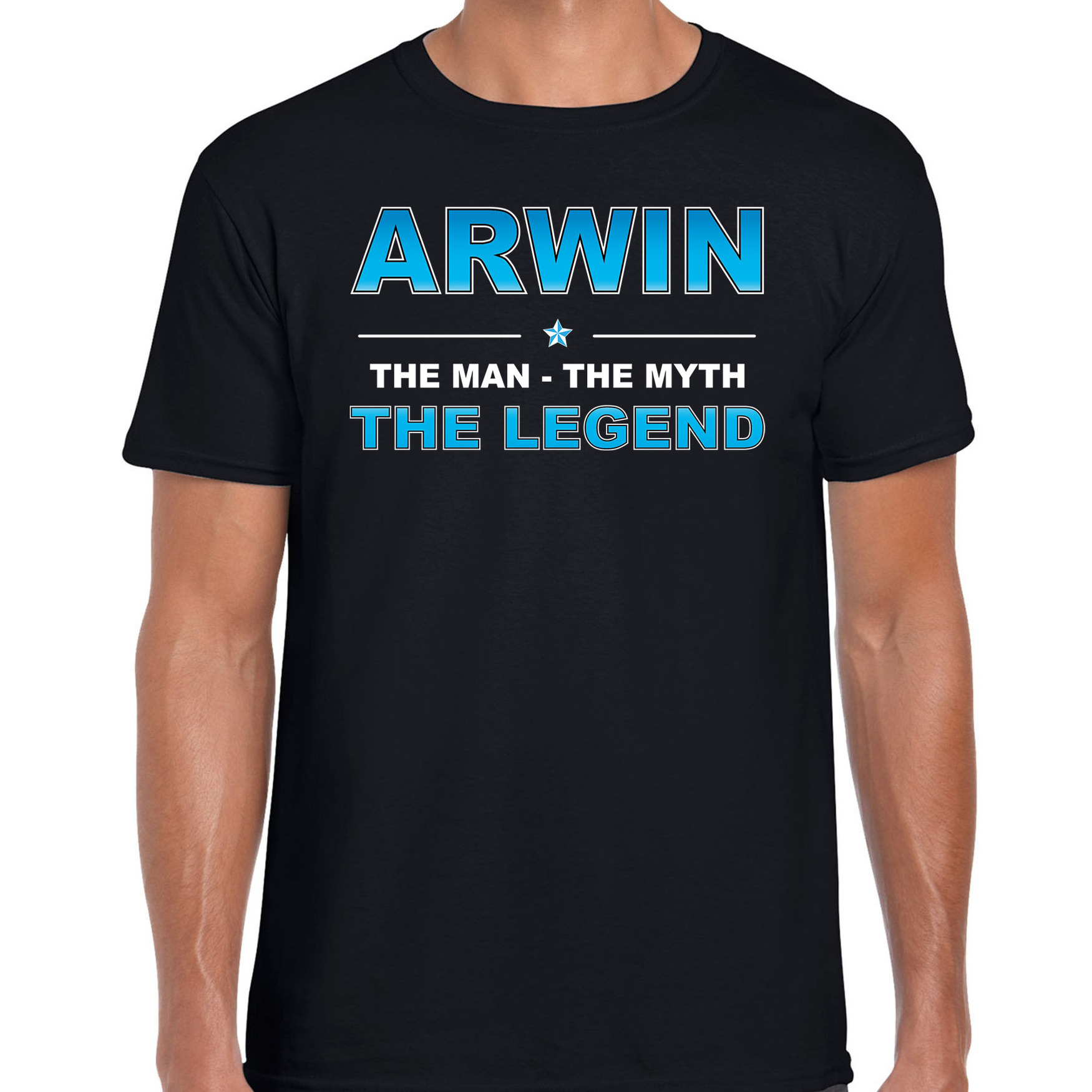 Naam cadeau t-shirt Arwin - the legend zwart voor heren