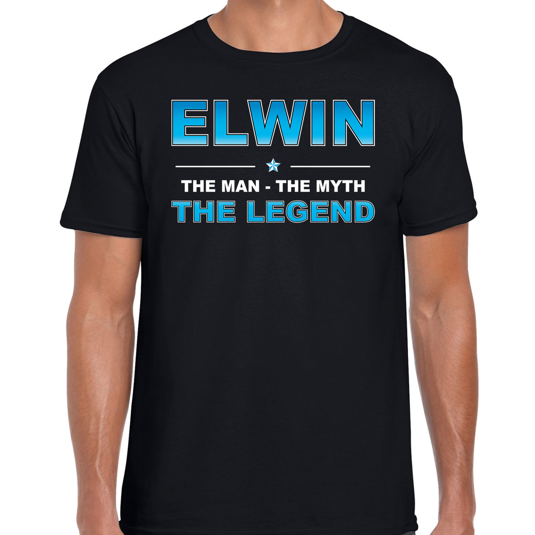 Naam cadeau t-shirt Elwin - the legend zwart voor heren