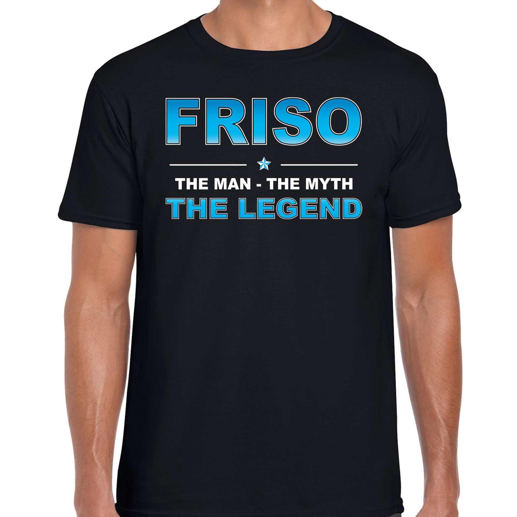 Naam cadeau t-shirt Friso - the legend zwart voor heren