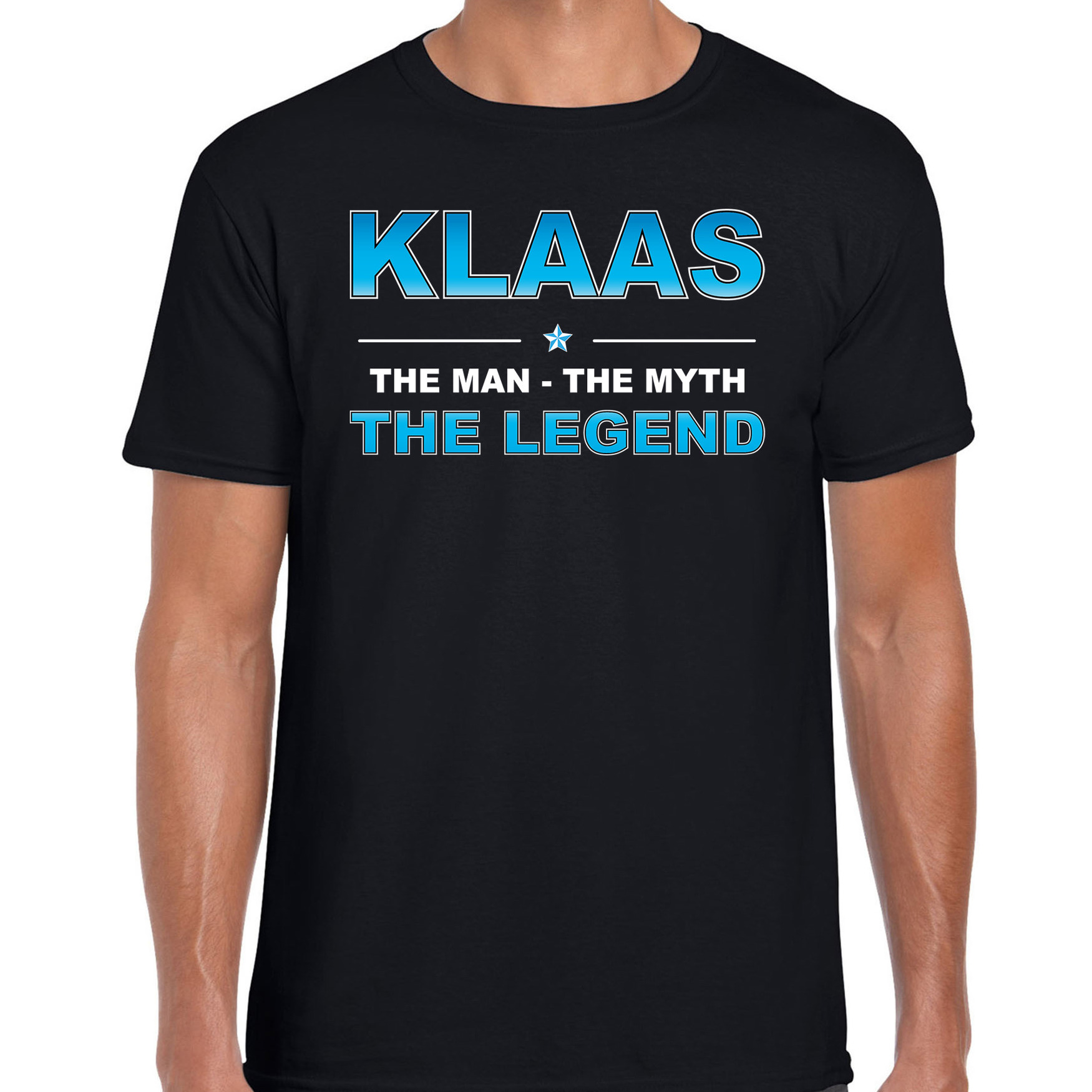 Naam cadeau t-shirt Klaas - the legend zwart voor heren