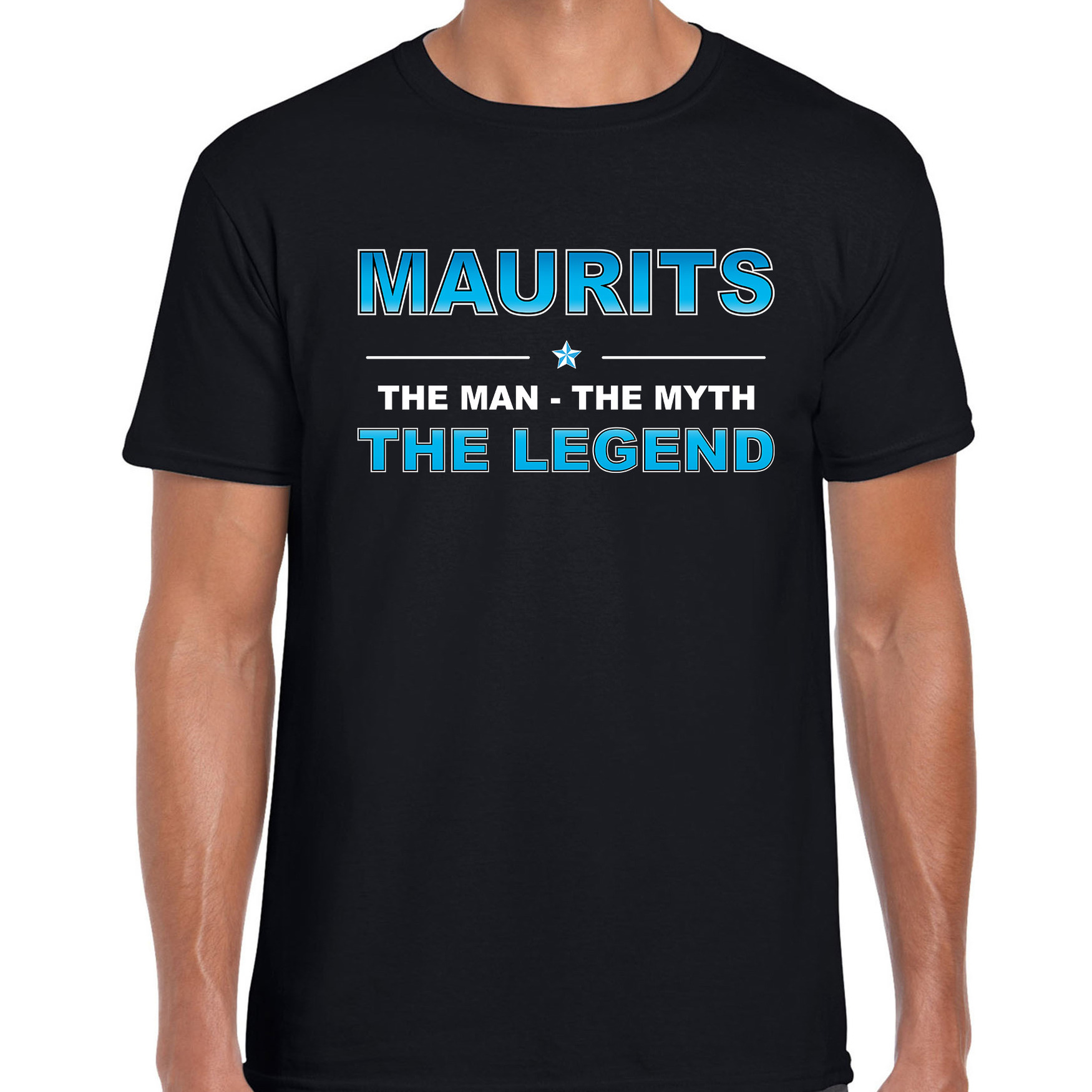 Naam cadeau t-shirt Maurits - the legend zwart voor heren