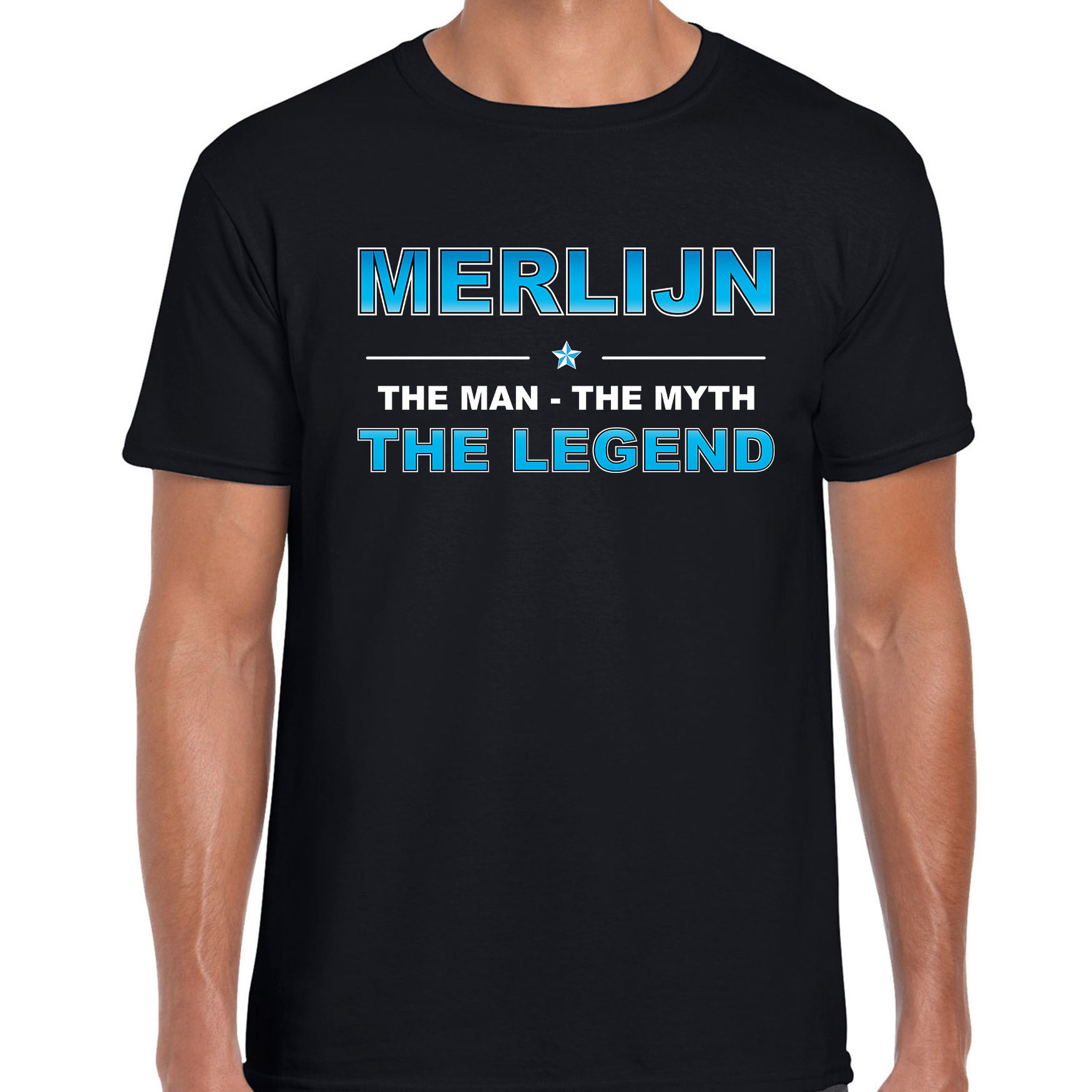 Naam cadeau t-shirt Merlijn - the legend zwart voor heren