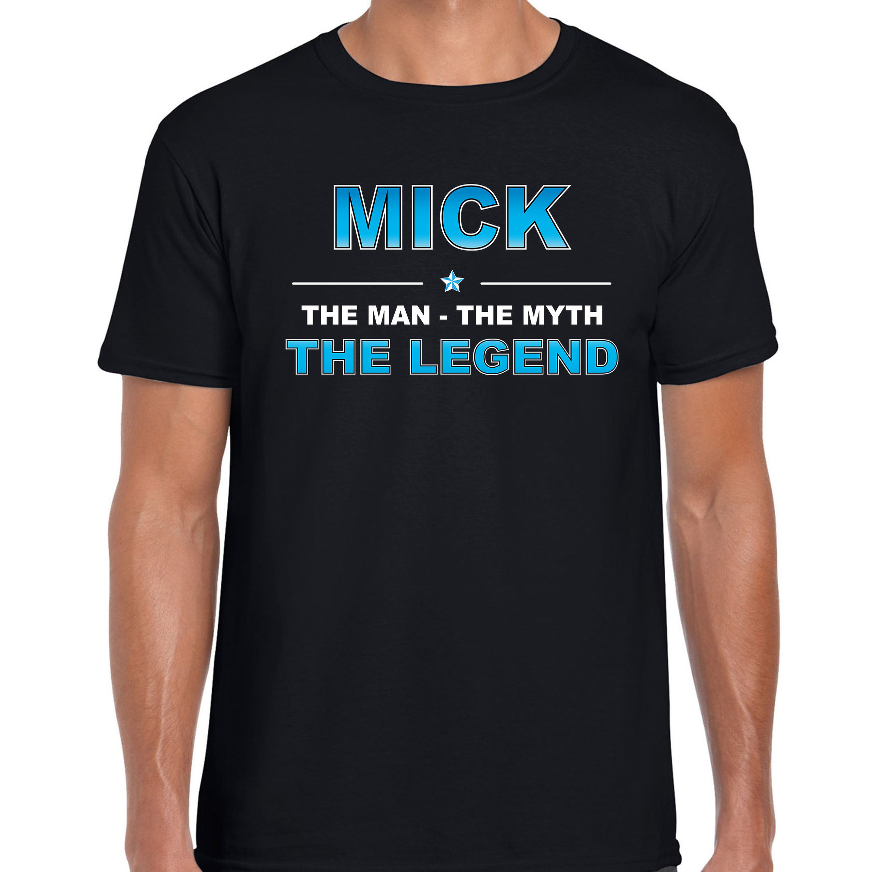 Naam cadeau t-shirt Mick - the legend zwart voor heren