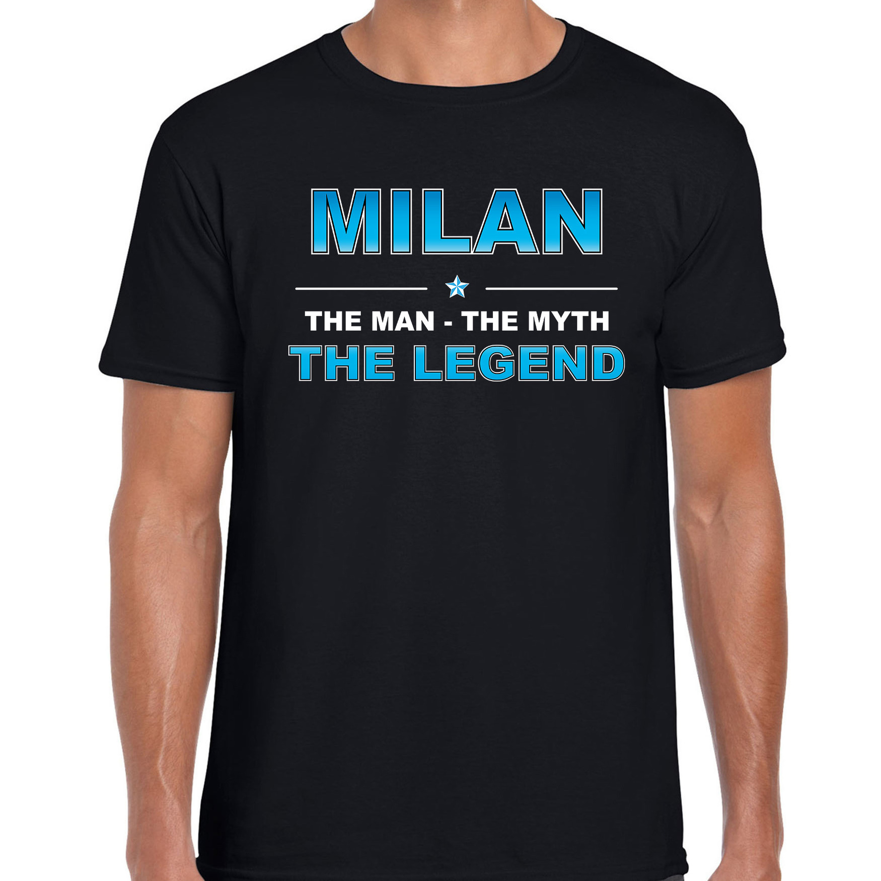 Naam cadeau t-shirt Milan - the legend zwart voor heren
