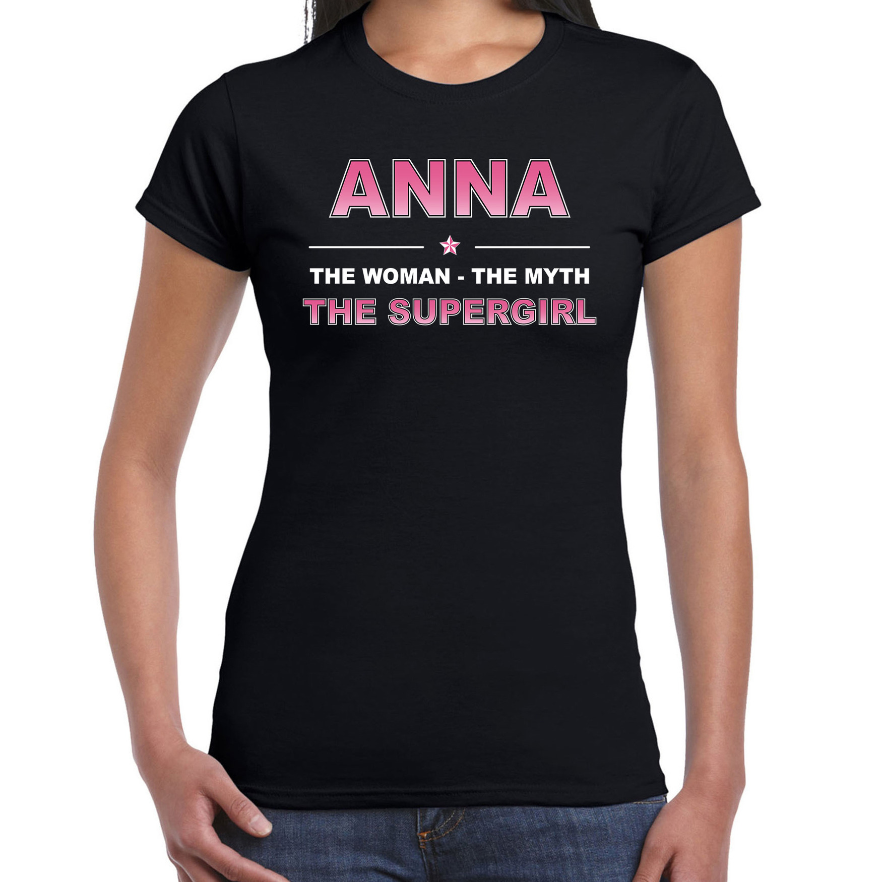 Naam cadeau t-shirt-shirt Anna the supergirl zwart voor dames