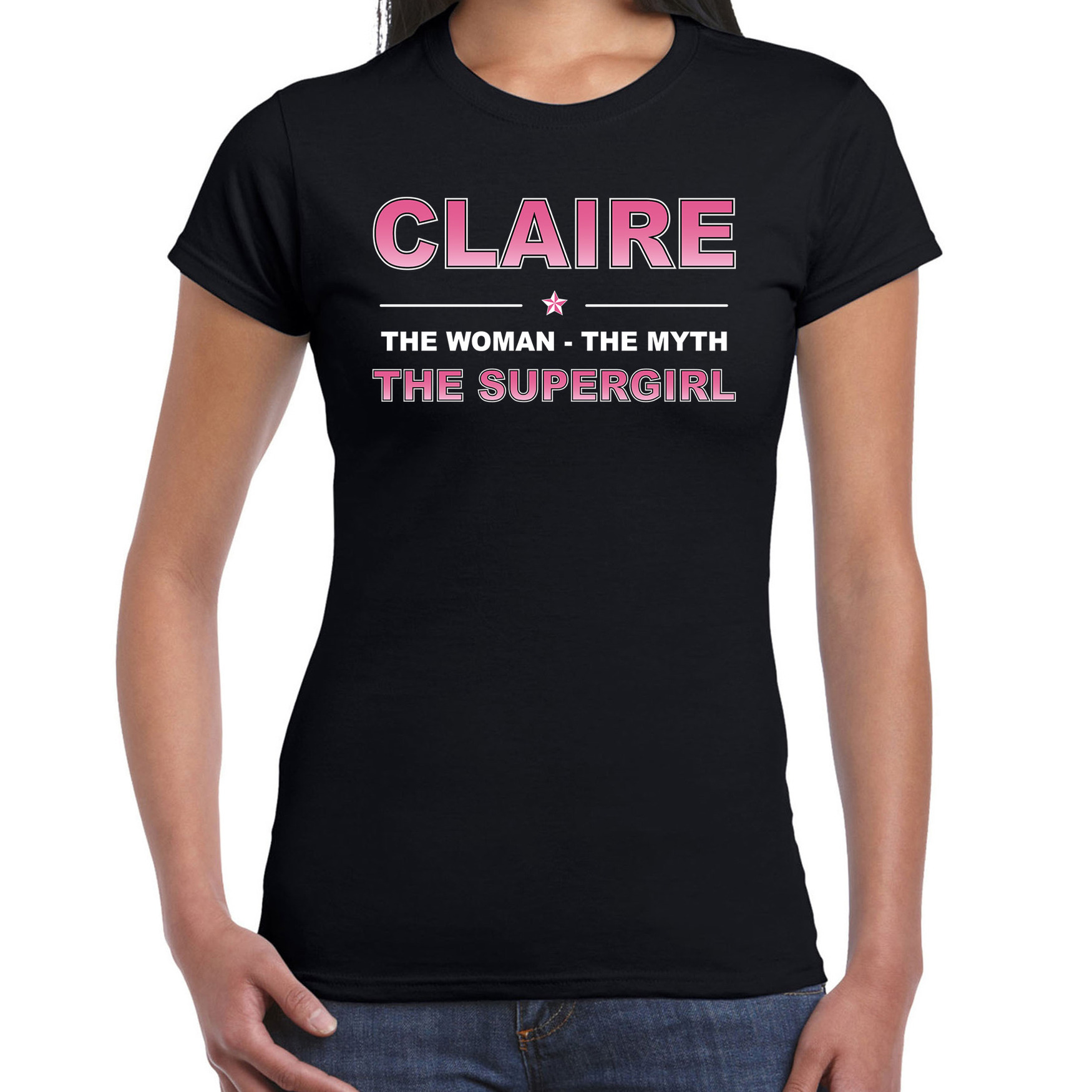 Naam cadeau t-shirt-shirt Claire the supergirl zwart voor dames