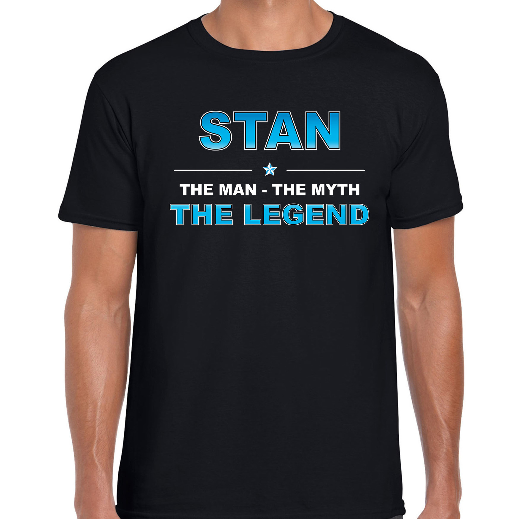 Naam cadeau t-shirt Stan - the legend zwart voor heren