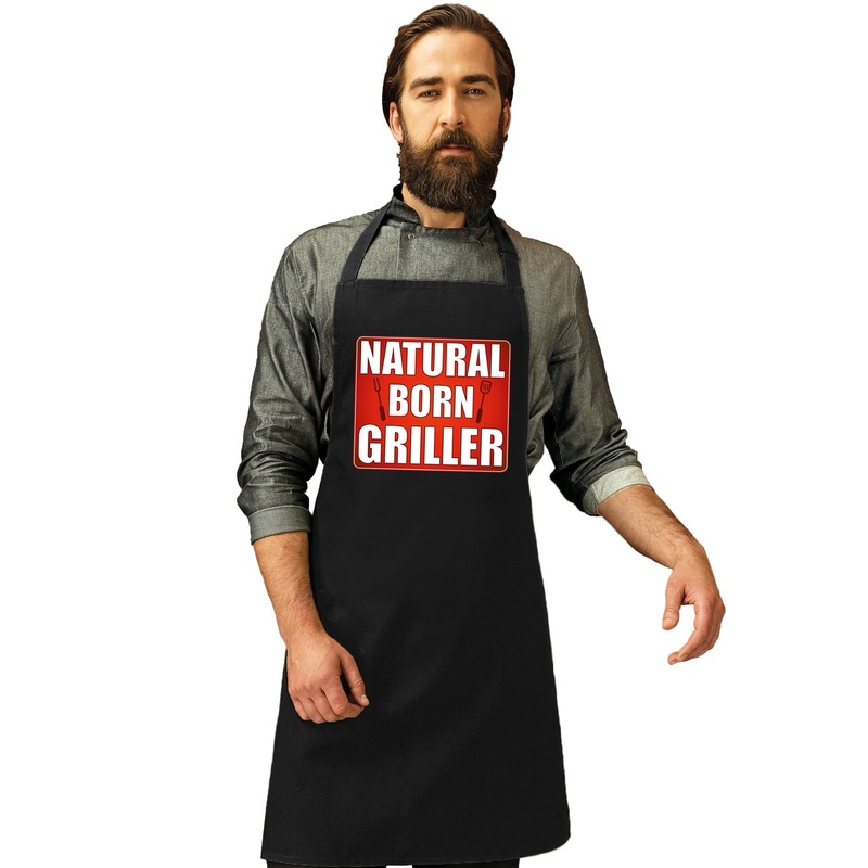 Natrural born griller barbecueschort/ keukenschort zwart heren -