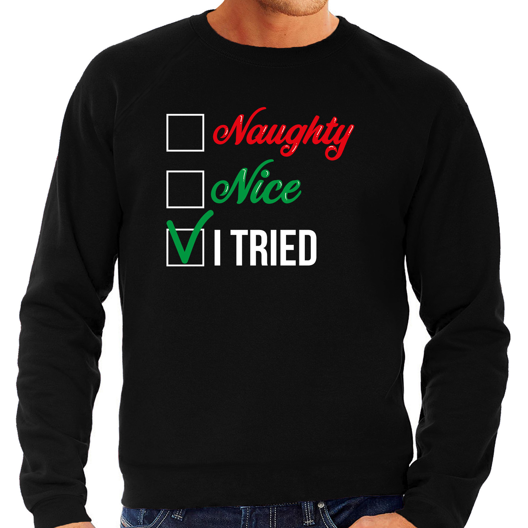 Naughty nice foute Kerstsweater-Kersttrui zwart voor heren