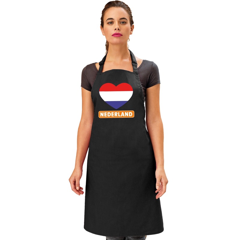 Nederland hart vlag barbecueschort/ keukenschort zwart