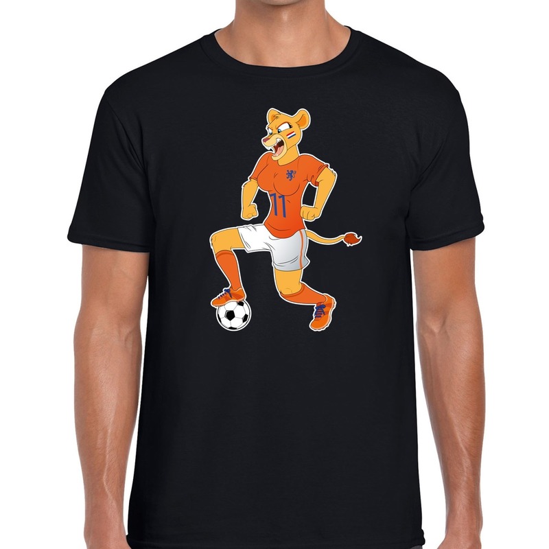 Nederland supporter t-shirt Leeuwin met voetbal zwart heren