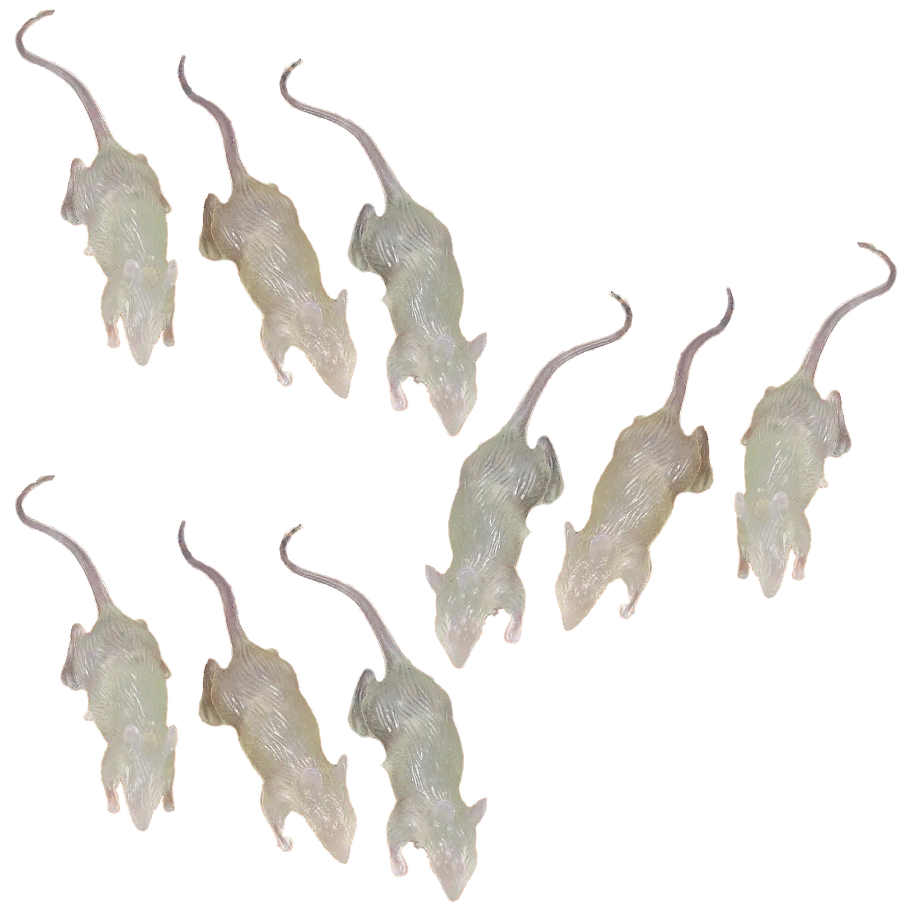 Nep ratten 7 cm glow in the dark 9x stuks Horror-griezel thema decoratie dieren