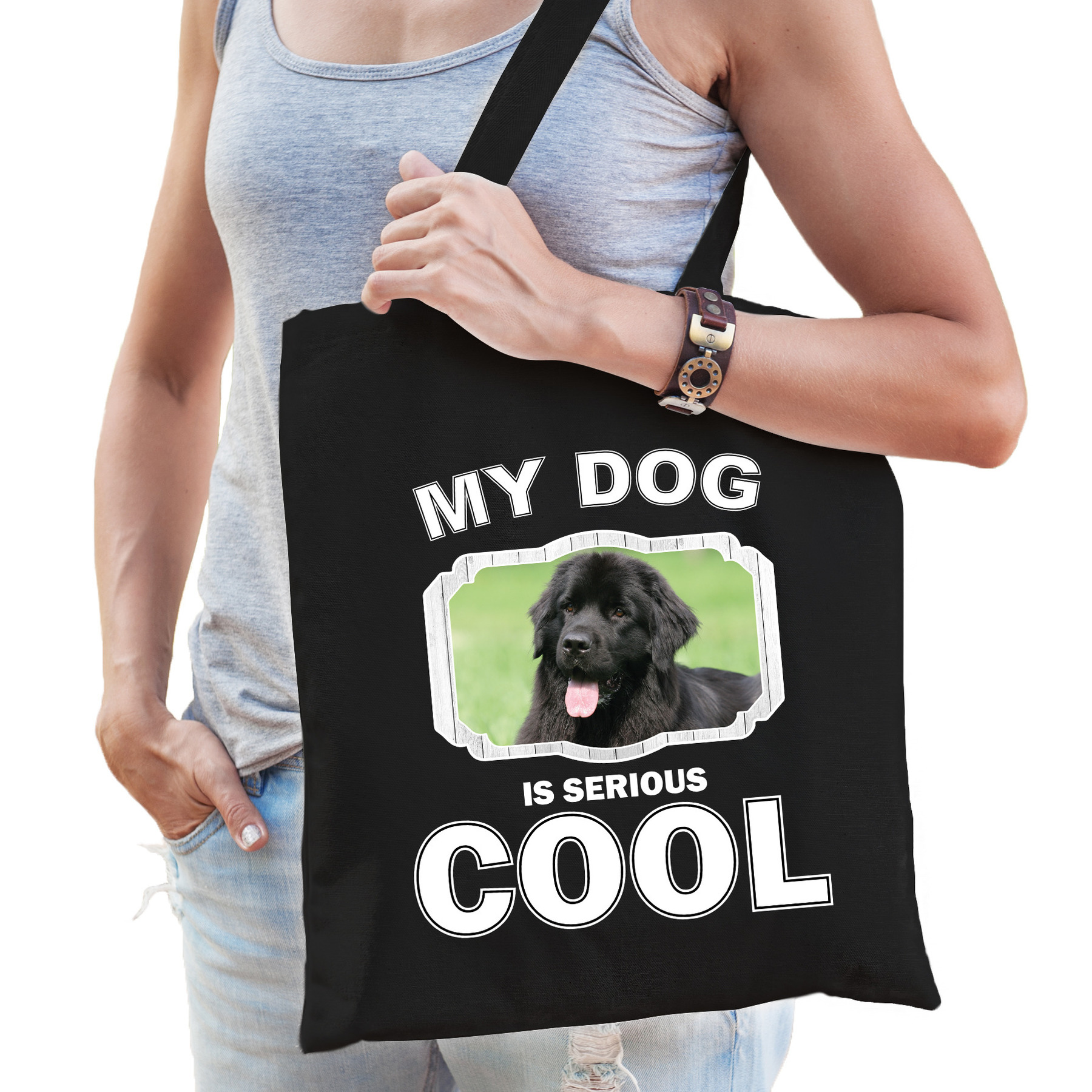Newfoundlander honden tasje zwart volwassenen en kinderen my dog serious is cool kado boodschappe