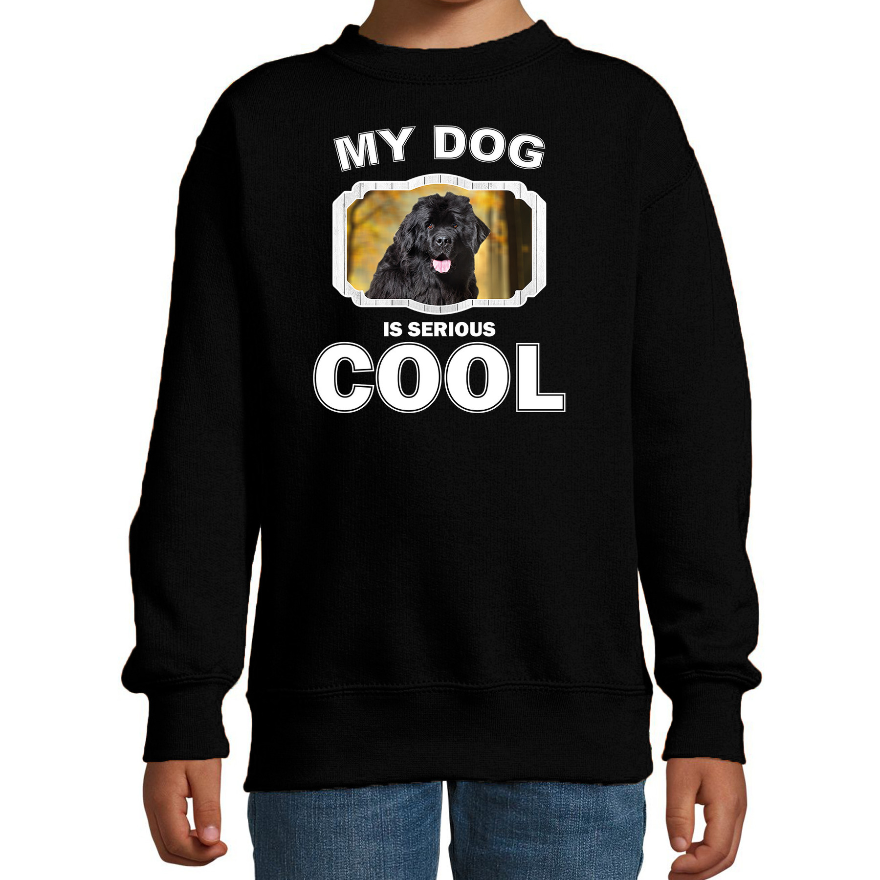 Newfoundlander honden trui-sweater my dog is serious cool zwart voor kinderen