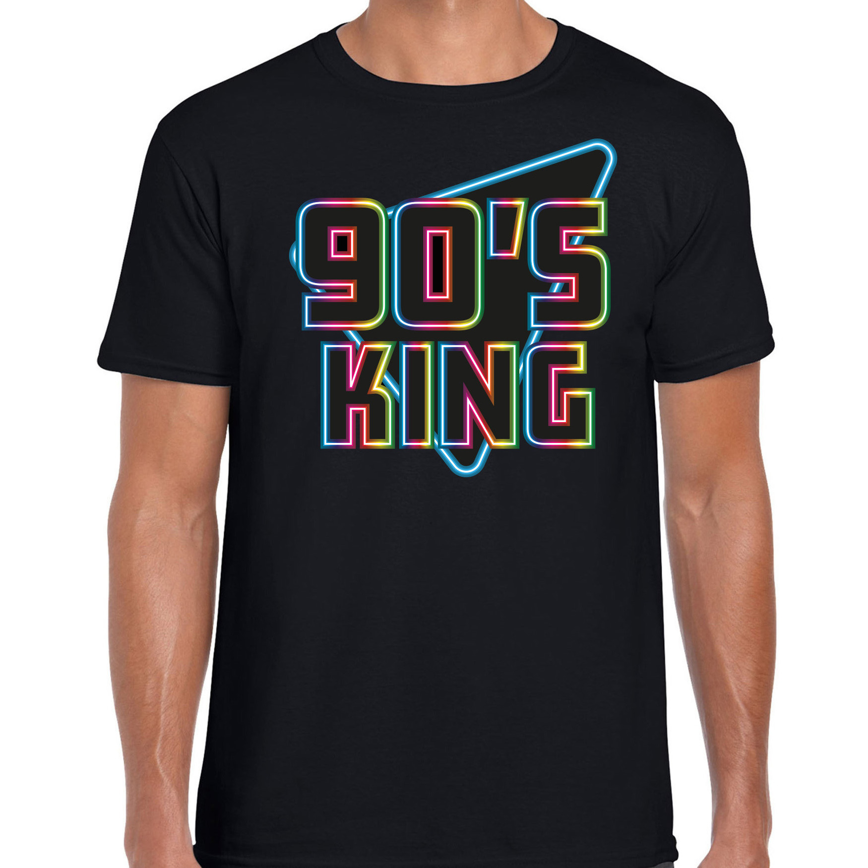 Nineties party verkleed t-shirt heren jaren 90 feest outfit 90s king zwart