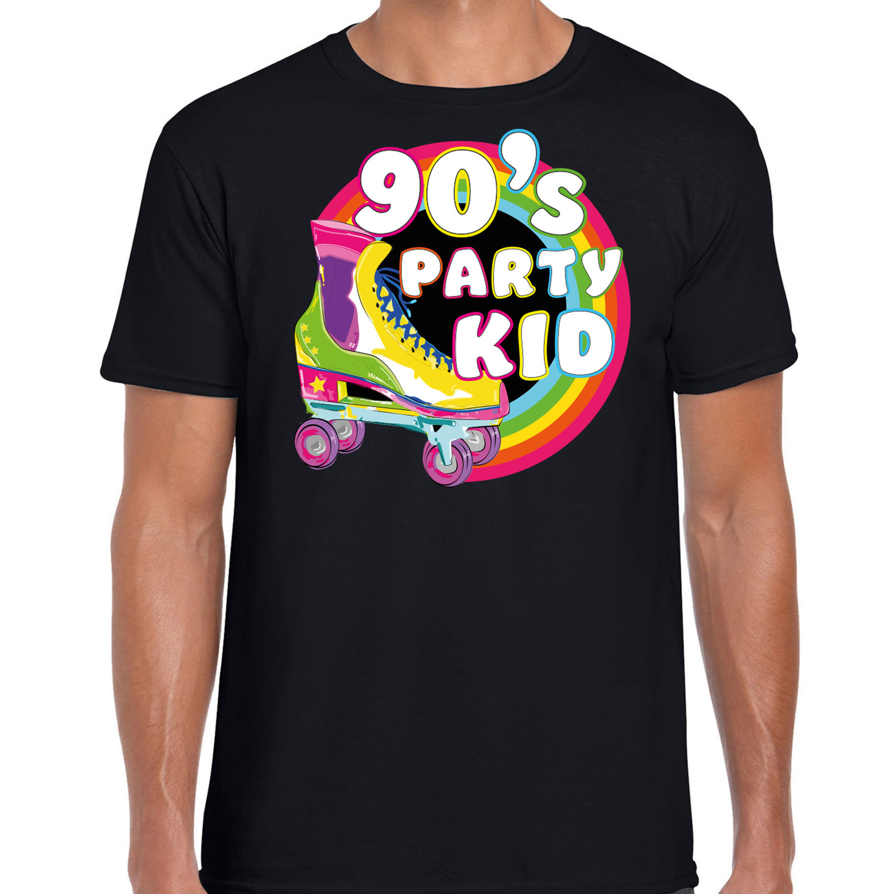 Nineties party verkleed t-shirt heren jaren 90 feest outfit 90s party kid zwart