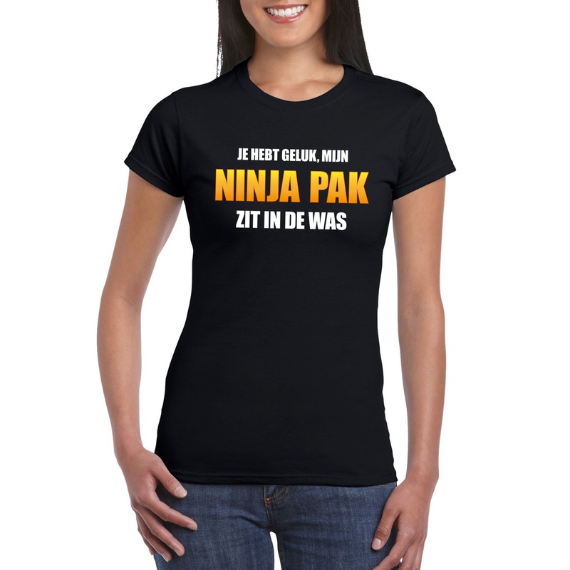 Ninja pak zit in de was dames carnaval t-shirt zwart