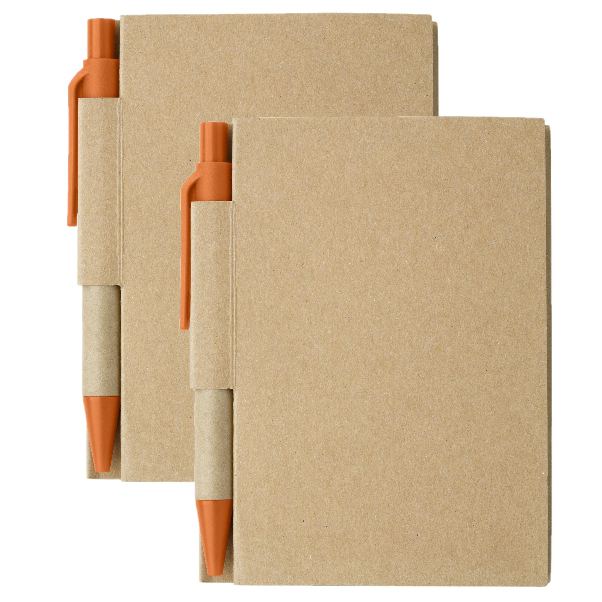 Notitie boekje-blok met balpen 2x harde kaft beige-oranje 11 x 8 cm 80 bladzijden geliniee