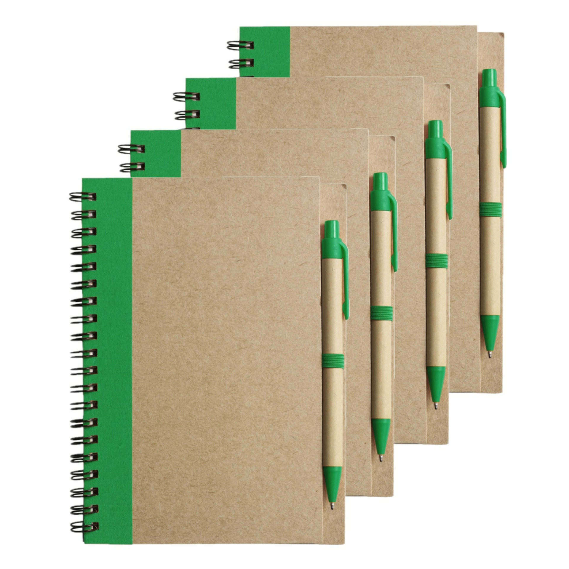 Notitie boekje-blok met balpen 4x harde kaft beige-groen 18 x 13 cm 60 bladzijden geliniee