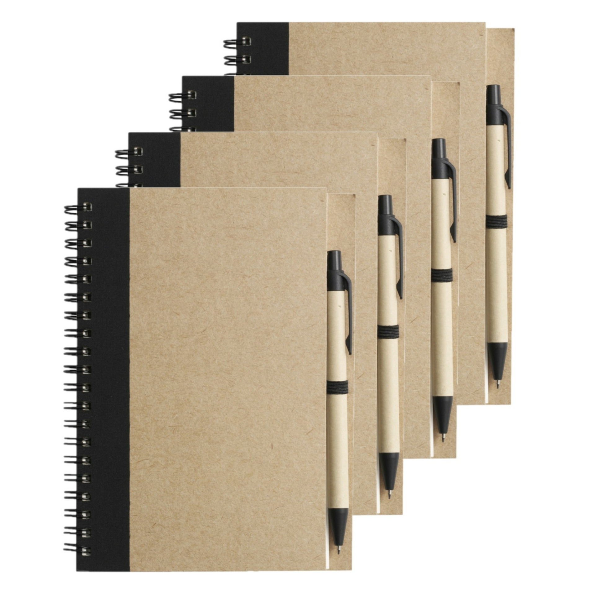 Notitie boekje-blok met balpen 4x harde kaft beige-zwart 18 x 13 cm 60 bladzijden geliniee