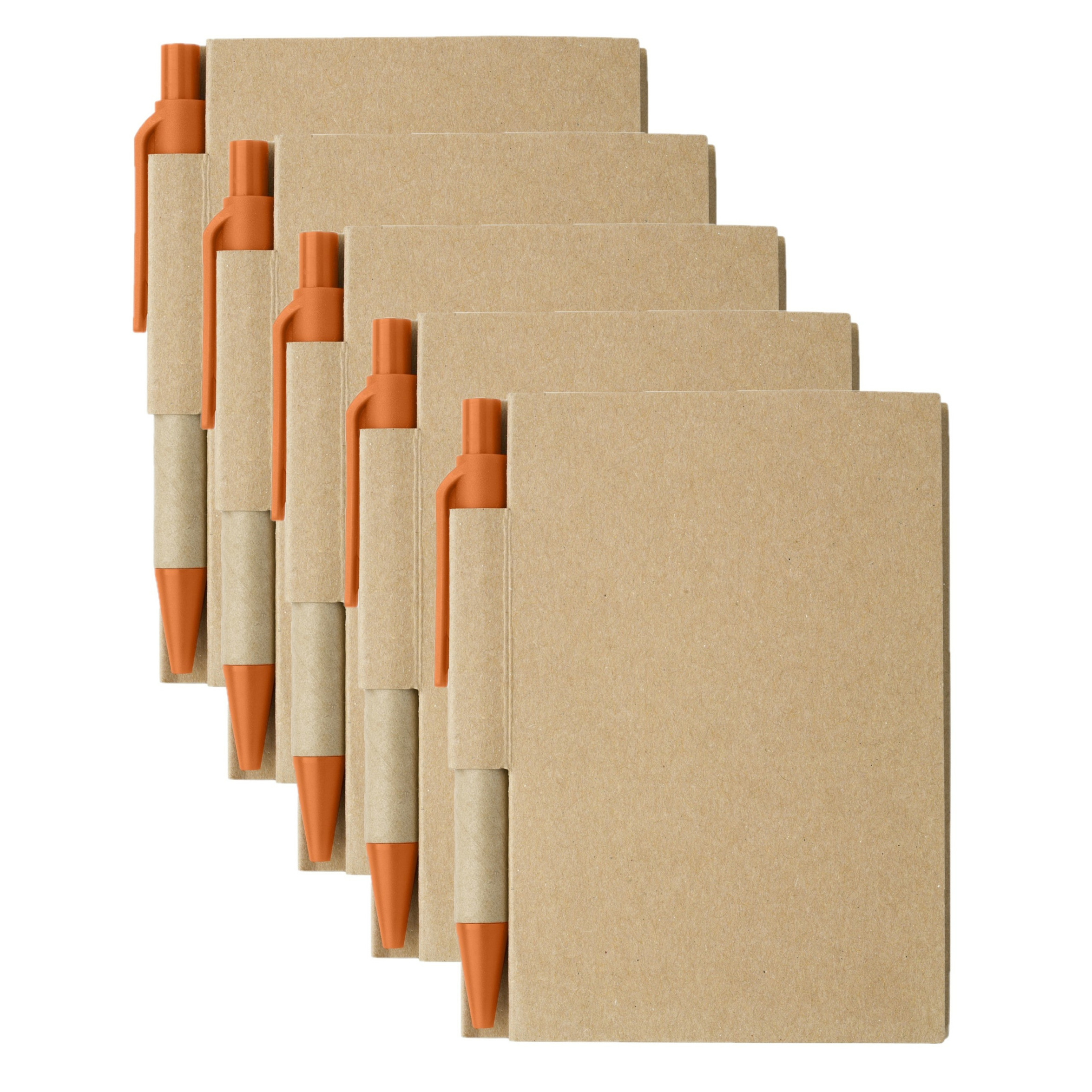 Notitie boekje-blok met balpen 5x harde kaft beige-oranje 11 x 8 cm 80 bladzijden geliniee