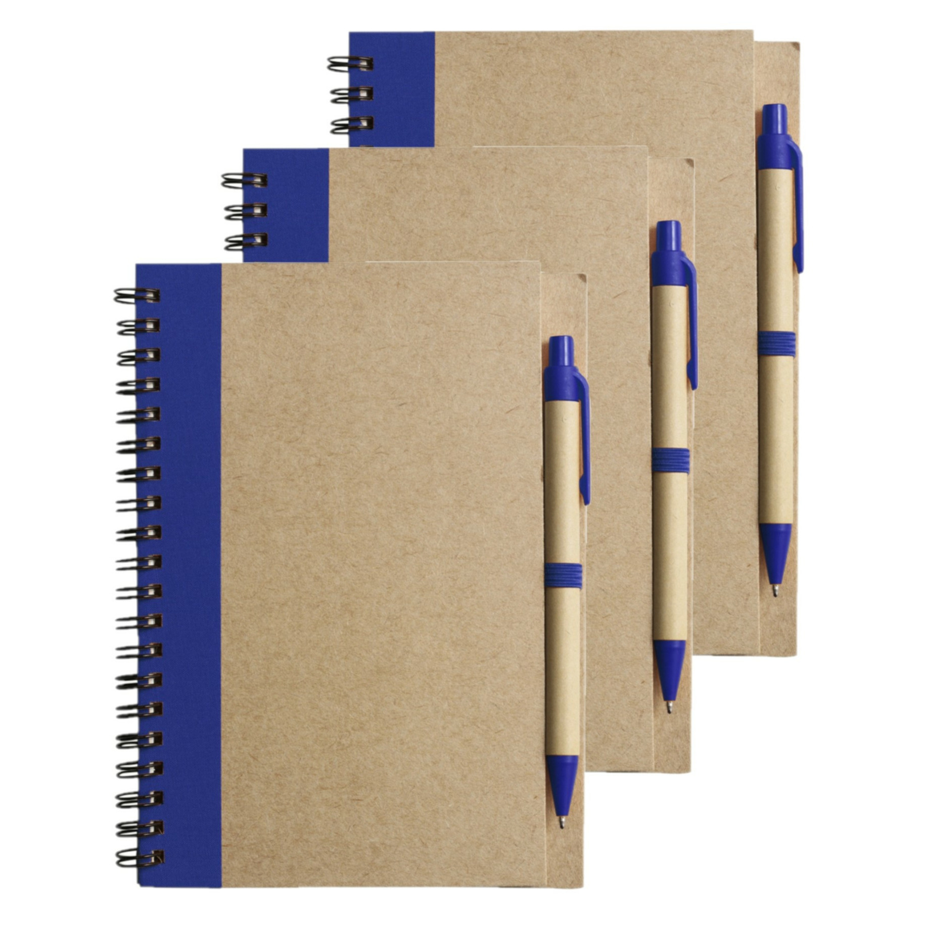 Notitie boekje-blok met balpen 6x harde kaft beige-blauw 18 x 13 cm 60 bladzijden geliniee