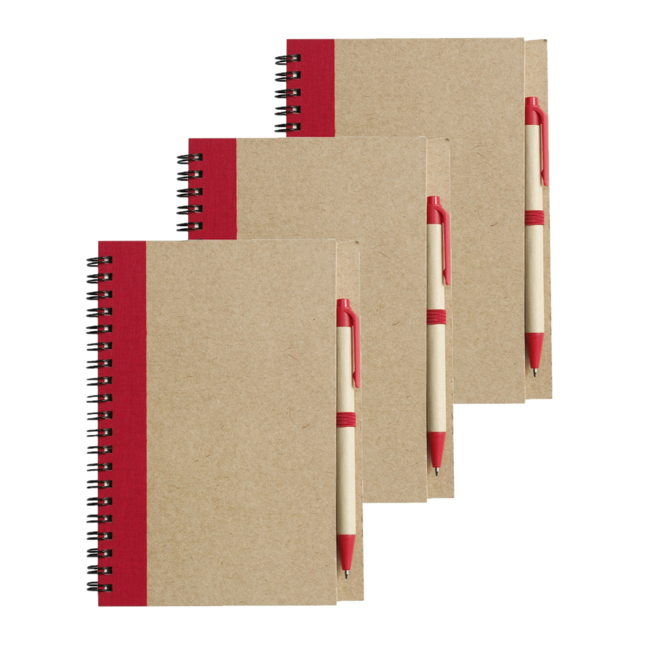 Notitie boekje-blok met balpen 6x harde kaft beige-rood 18 x 13 cm 60 bladzijden gelinieer