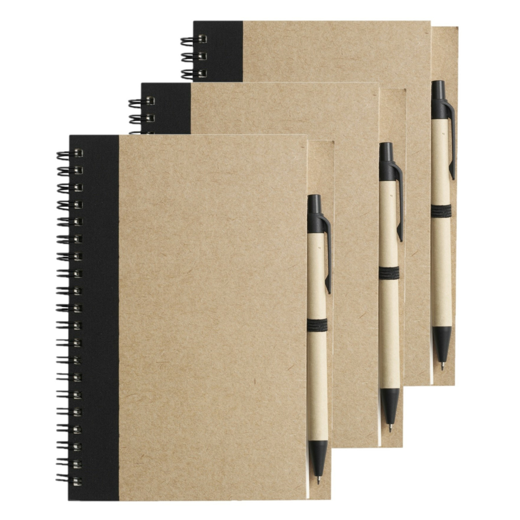 Notitie boekje-blok met balpen 6x harde kaft beige-zwart 18 x 13 cm 60 bladzijden geliniee